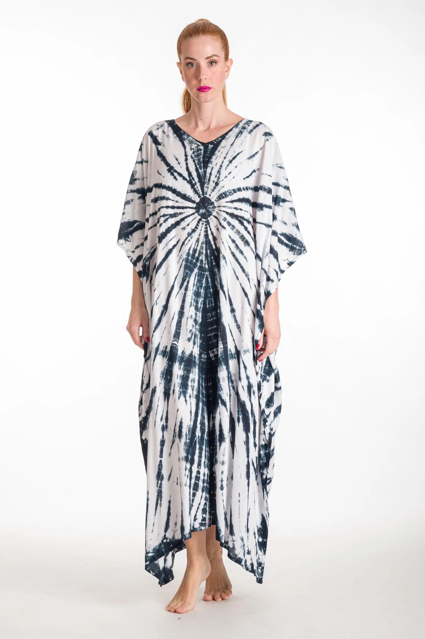 Καφτανι βισκοζ tie dye - Άσπρο παρεό παραλίας από βισκόζ για καλοκαιρινές resort εμφανίσεις