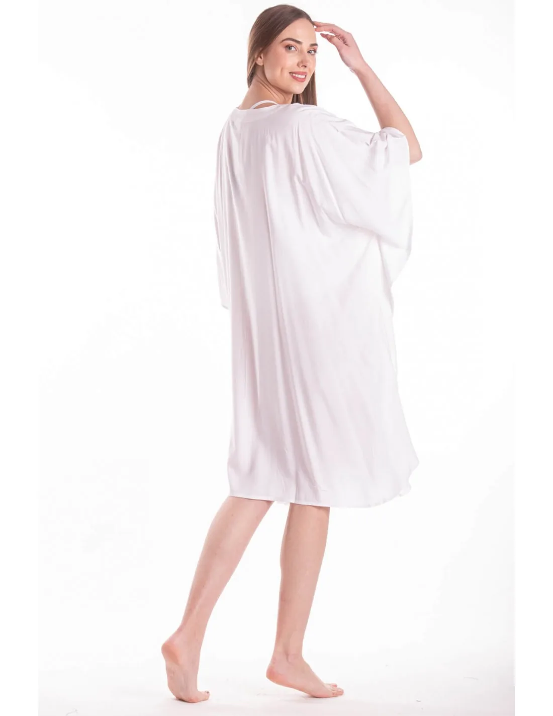 Λευκό καφτανι μονοχρωμο midi viscose - Άσπρο καφτάνι παραλίας από βισκόζ για καλοκαιρινές resort εμφανίσεις