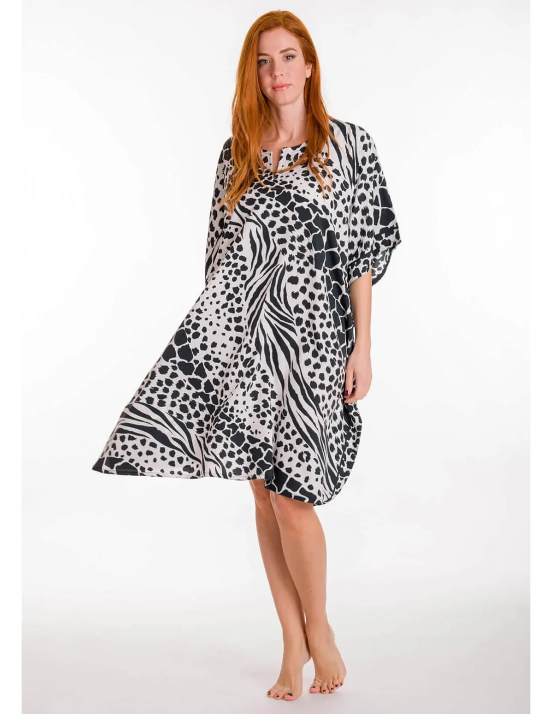 Καφτανι 3/4 mmf silk touch - Άσπρο;Μαύρο παρεό παραλίας για καλοκαιρινές resort εμφανίσεις