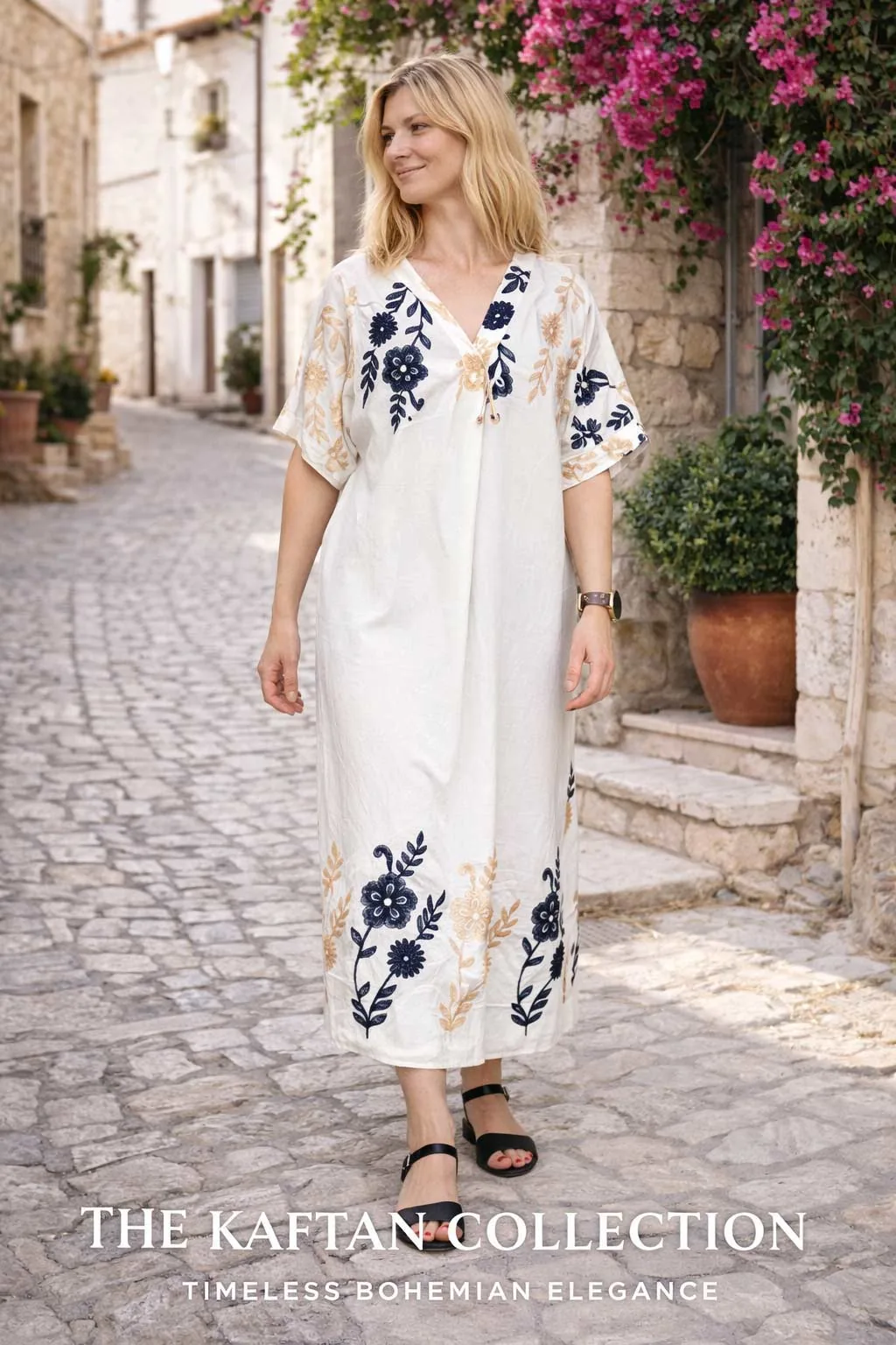 Ασπρο μονοχρωμο βισκοζ - λινο resort wear καφτάνι με κεντημα - Άσπρο παρεό παραλίας από βισκόζ για καλοκαιρινές resort εμφανίσεις