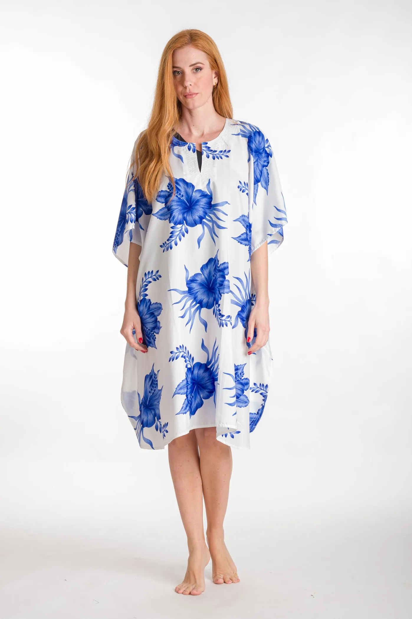 Καφτανι 3/4 mmf silk touch - Άσπρο;Μπλέ παρεό παραλίας για καλοκαιρινές resort εμφανίσεις