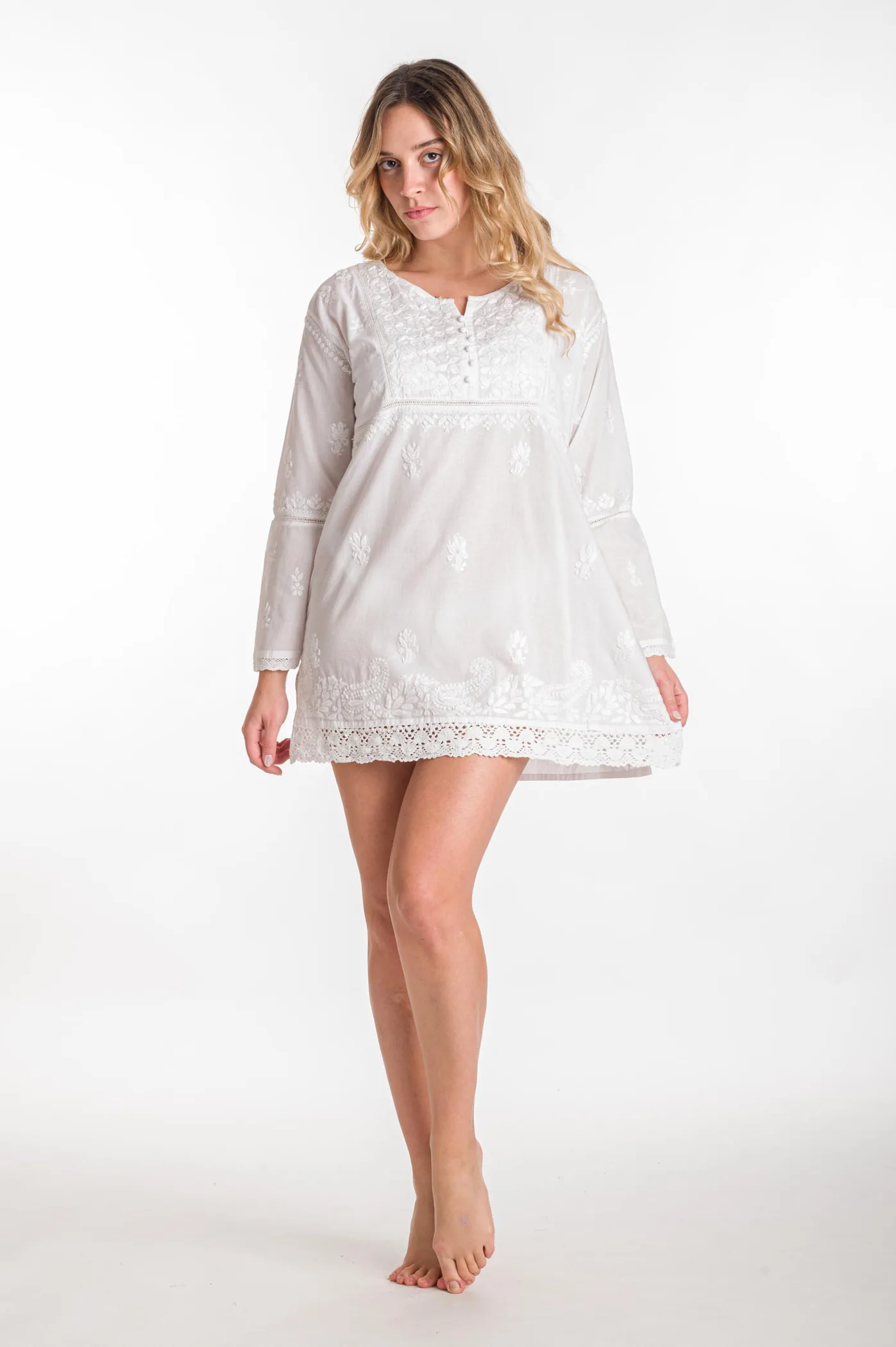 Μπλουζα βαμβακερη με κεντημα - Άσπρο resort wear προϊόν από βαμβακερό για καλοκαιρινές resort εμφανίσεις