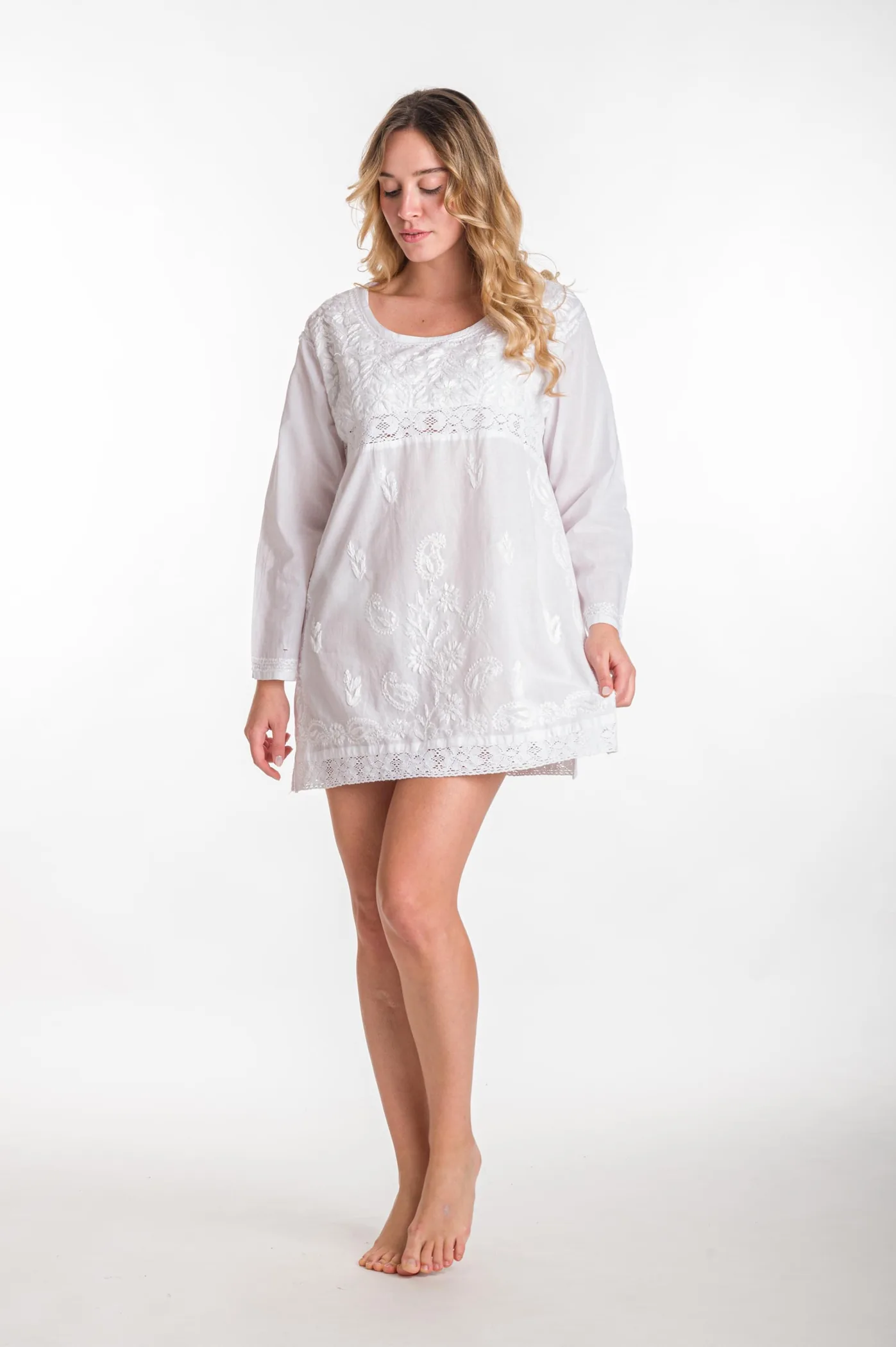 Μπλουζα βαμβακερη με κεντημα - Άσπρο resort wear προϊόν από βαμβακερό για καλοκαιρινές resort εμφανίσεις
