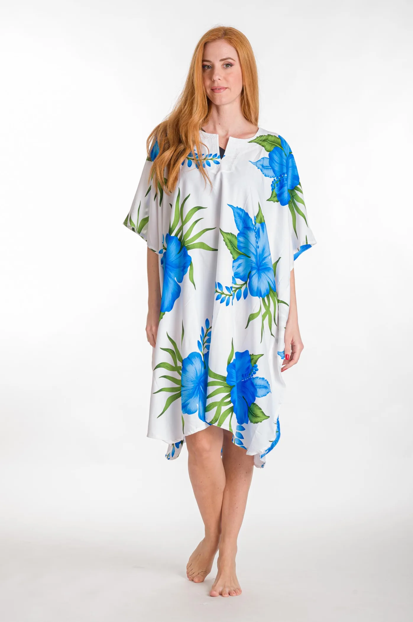 Καφτανι 3/4 mmf silk touch - Άσπρο;Τυρκουάζ παρεό παραλίας για καλοκαιρινές resort εμφανίσεις