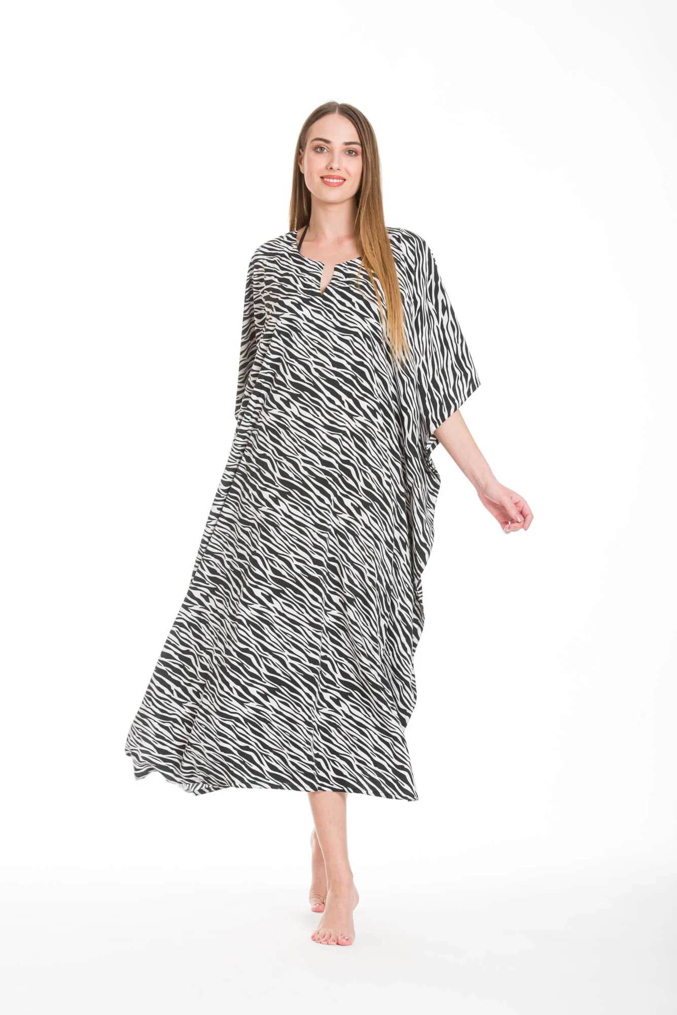 Καφτανι animal print mmf silk touch - Ασπρόμαυρο καφτάνι παραλίας από animal print για καλοκαιρινές resort εμφανίσεις