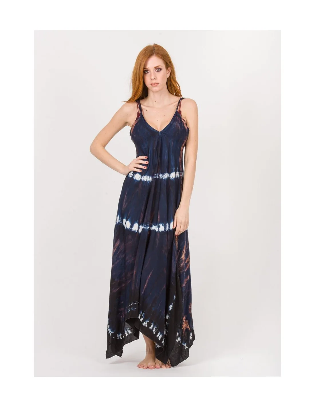 Φορεμα ασυμμετρο αμανικο μακρυ viscose tie dye - Blue Black παρεό παραλίας για καλοκαιρινές resort εμφανίσεις