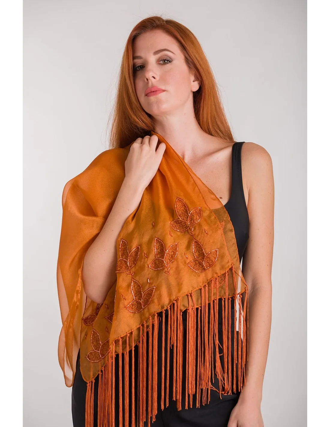 Εσαρπα μεταλιζε με κεντημα - Bronze resort wear προϊόν για καλοκαιρινές resort εμφανίσεις