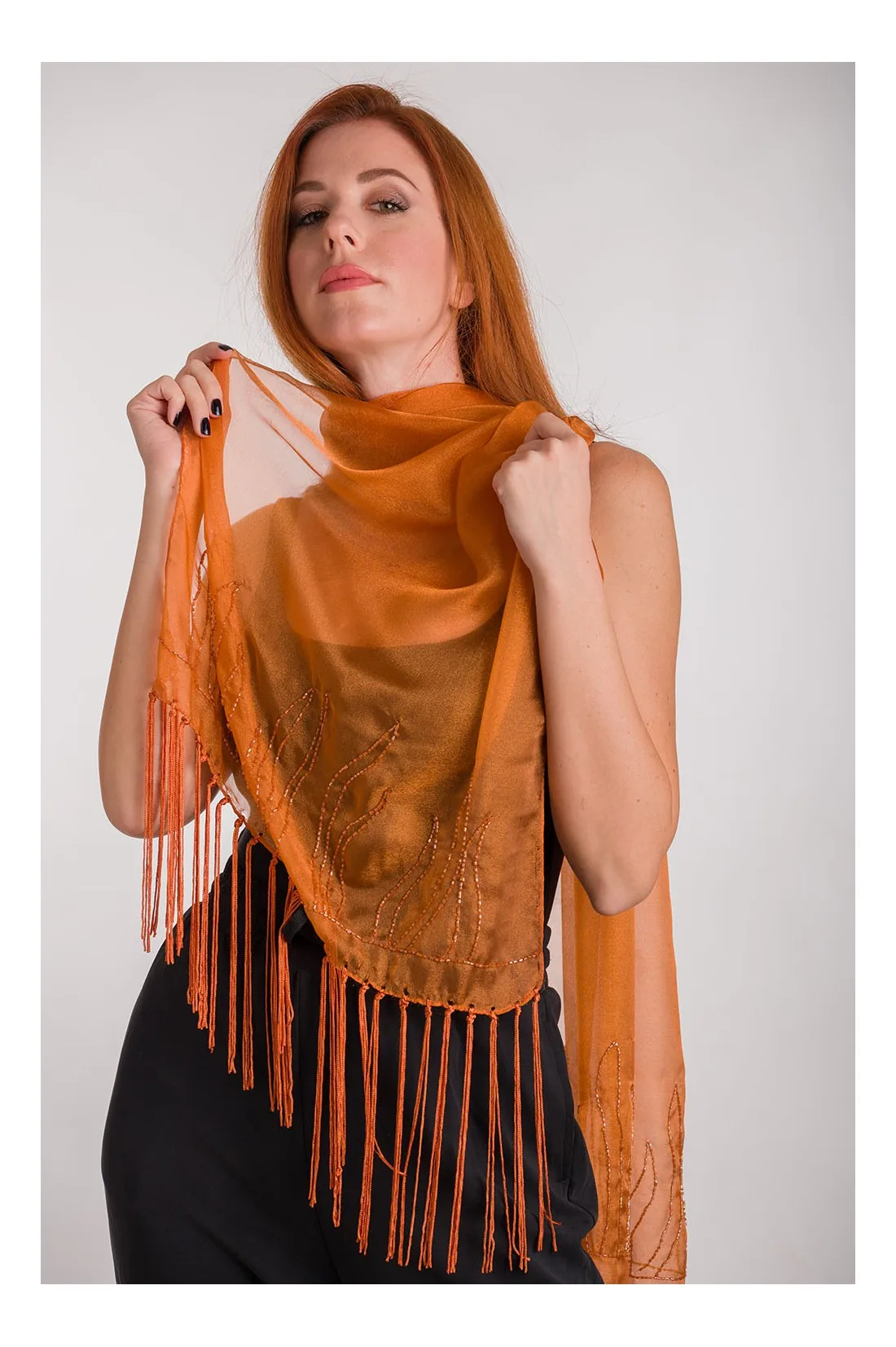 Εσαρπα μεταλιζε με κεντημα - Bronze resort wear προϊόν για καλοκαιρινές resort εμφανίσεις