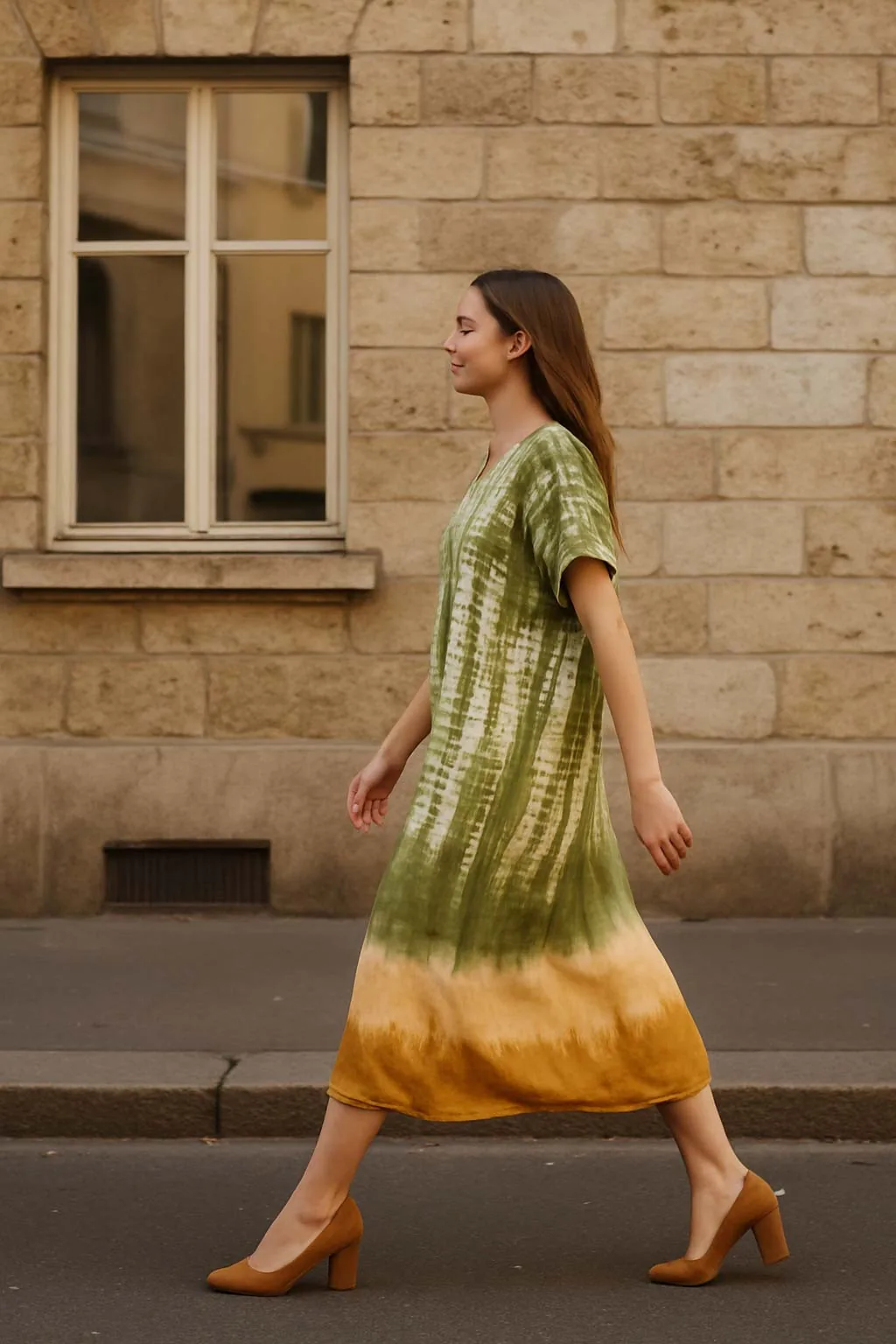 Καφτανι - φορεμα maxi βισκοζ shibori tie dye με κοντο μανικι - Χακί παρεό παραλίας από βισκόζ για καλοκαιρινές resort εμφανίσεις