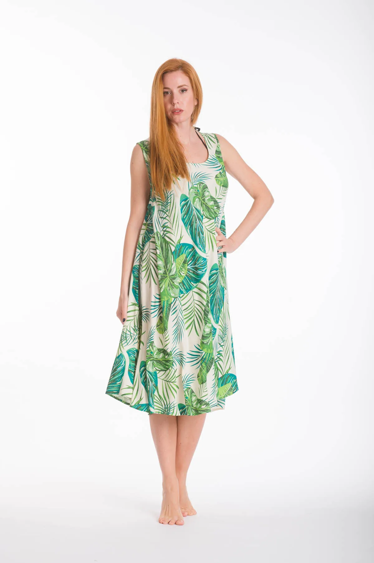 Φορεμα oval viscose - Εκρού;Πράσινο παρεό παραλίας για καλοκαιρινές resort εμφανίσεις