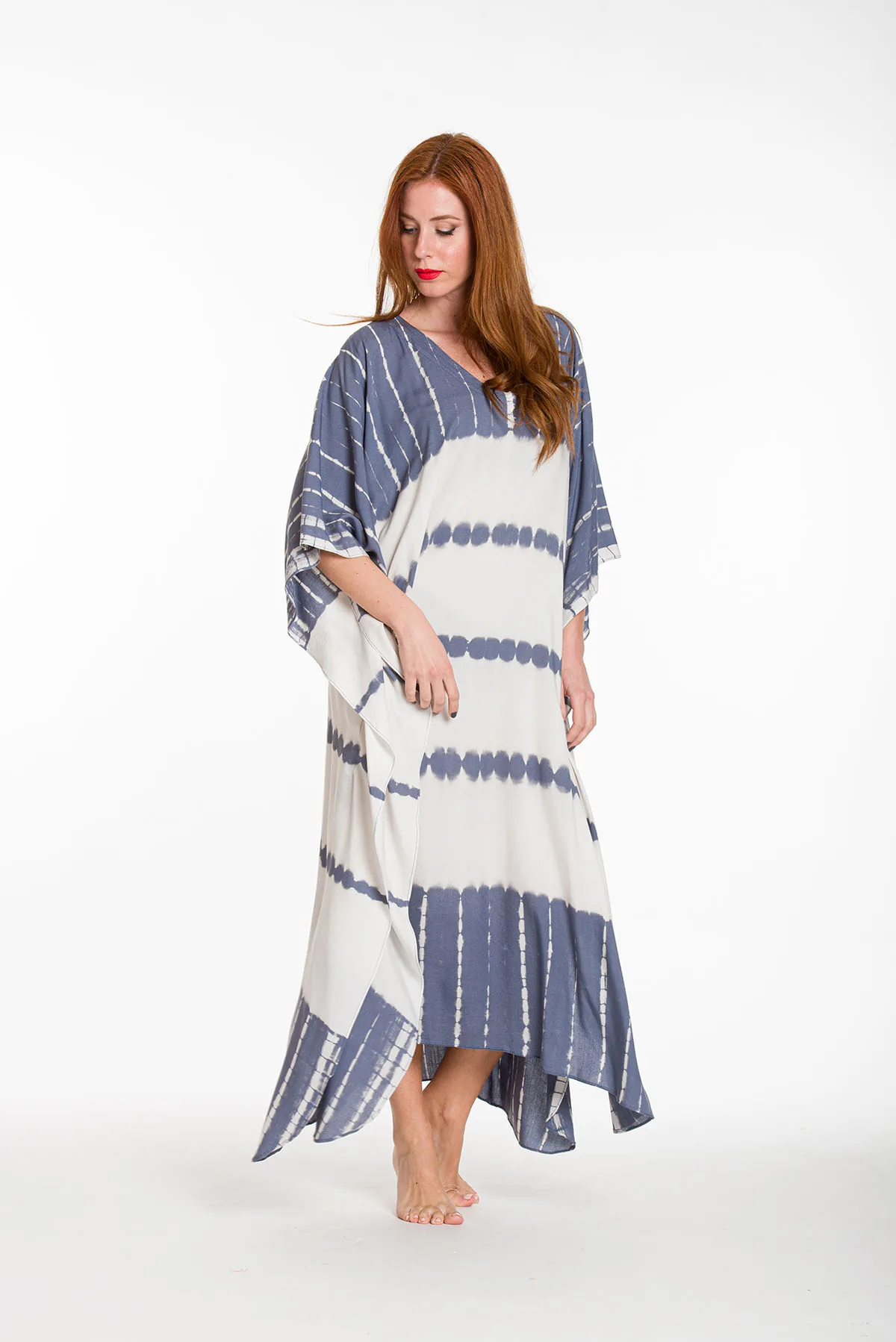 Καφτανι βισκοζ shibori tie dye - Εκρού;Ράφ καφτάνι παραλίας από βισκόζ για καλοκαιρινές resort εμφανίσεις