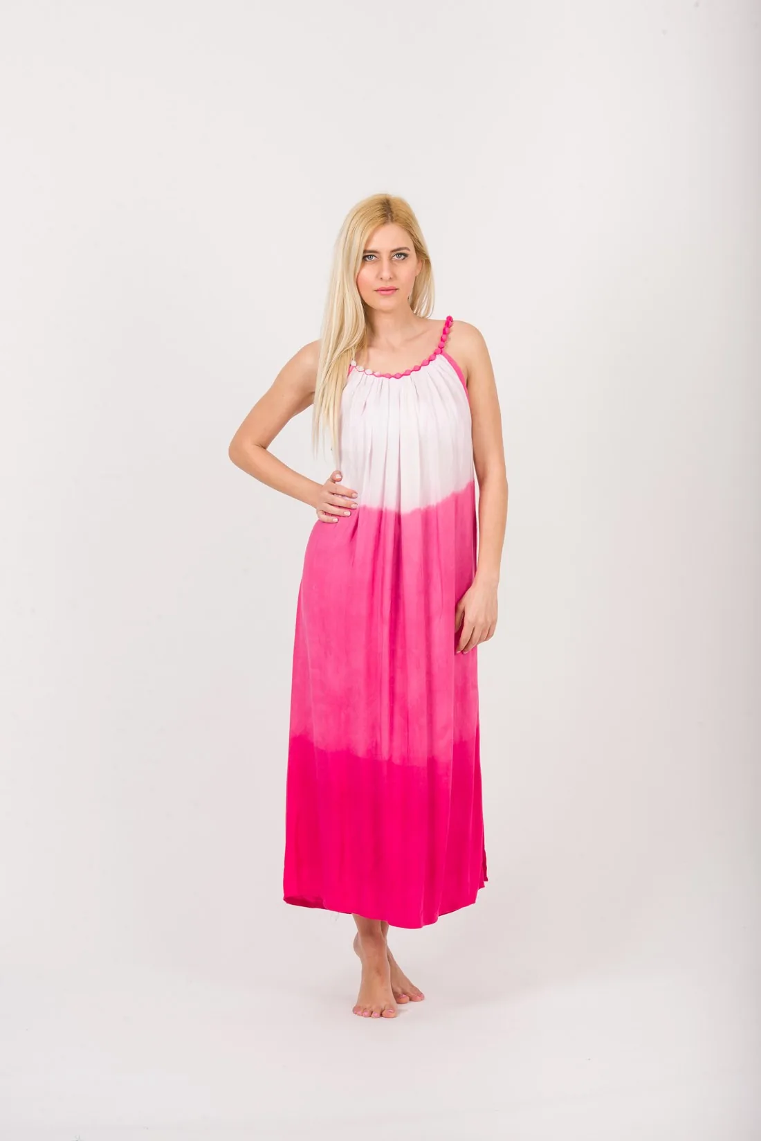 Φορεμα αμανικο tie dye ντεγκραντε viscose - Φούξια παρεό παραλίας για καλοκαιρινές resort εμφανίσεις