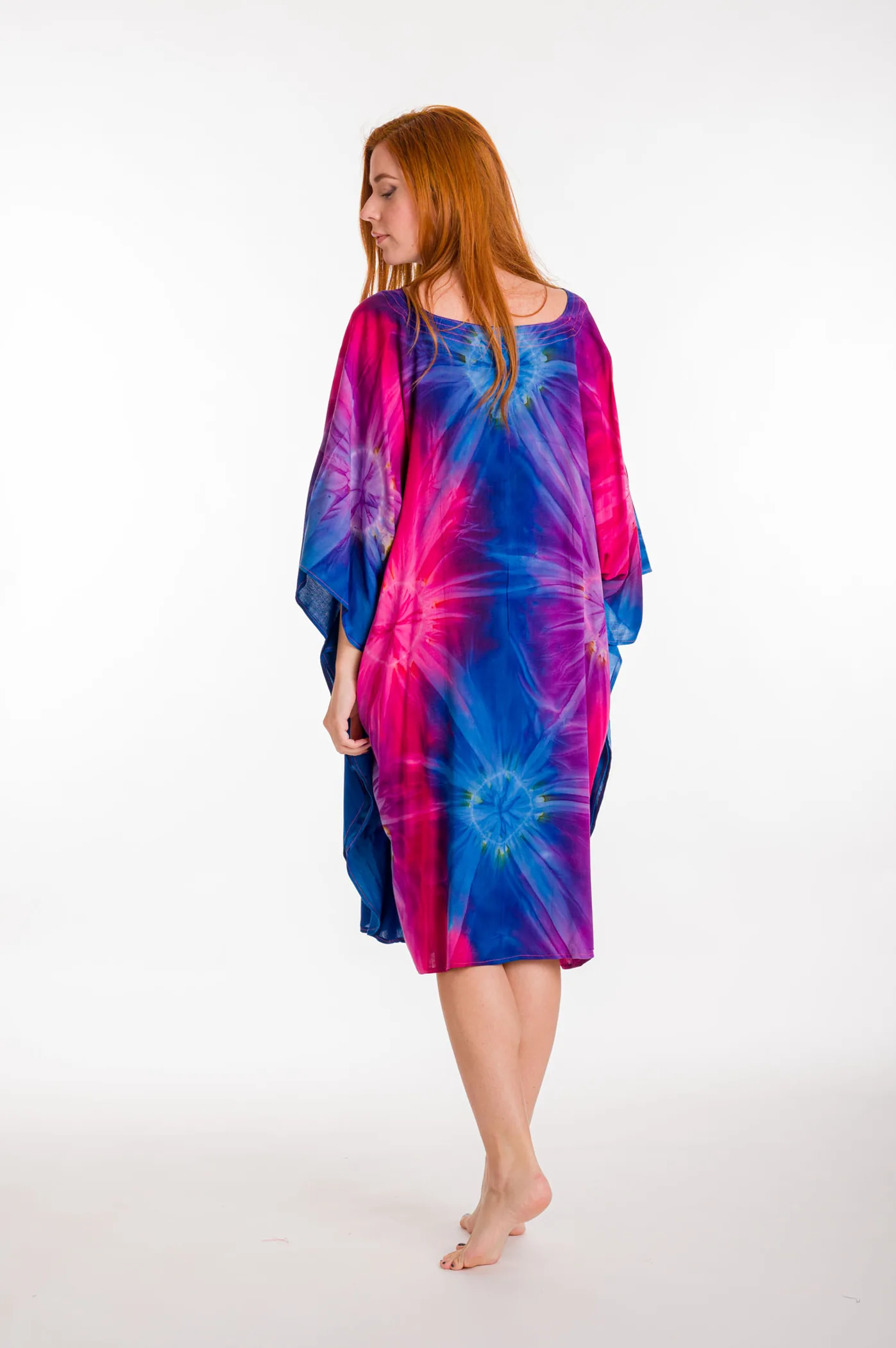 Καφτανι midi βισκοζ tie dye εκρηξη - Φούξια καφτάνι παραλίας από βισκόζ για καλοκαιρινές resort εμφανίσεις