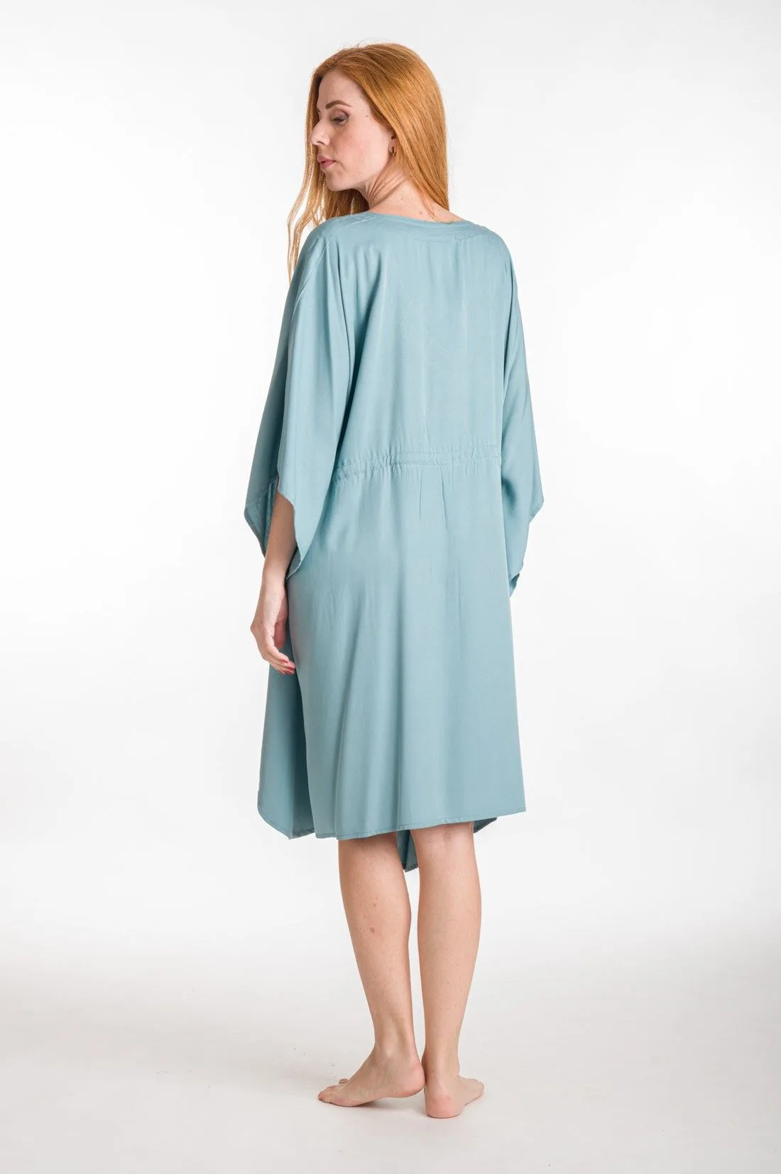 Γαλάζιο καφτάνι midi μονοχρωμο viscose με adjuster - καφτάνι παραλίας από βισκόζ για καλοκαιρινές resort εμφανίσεις