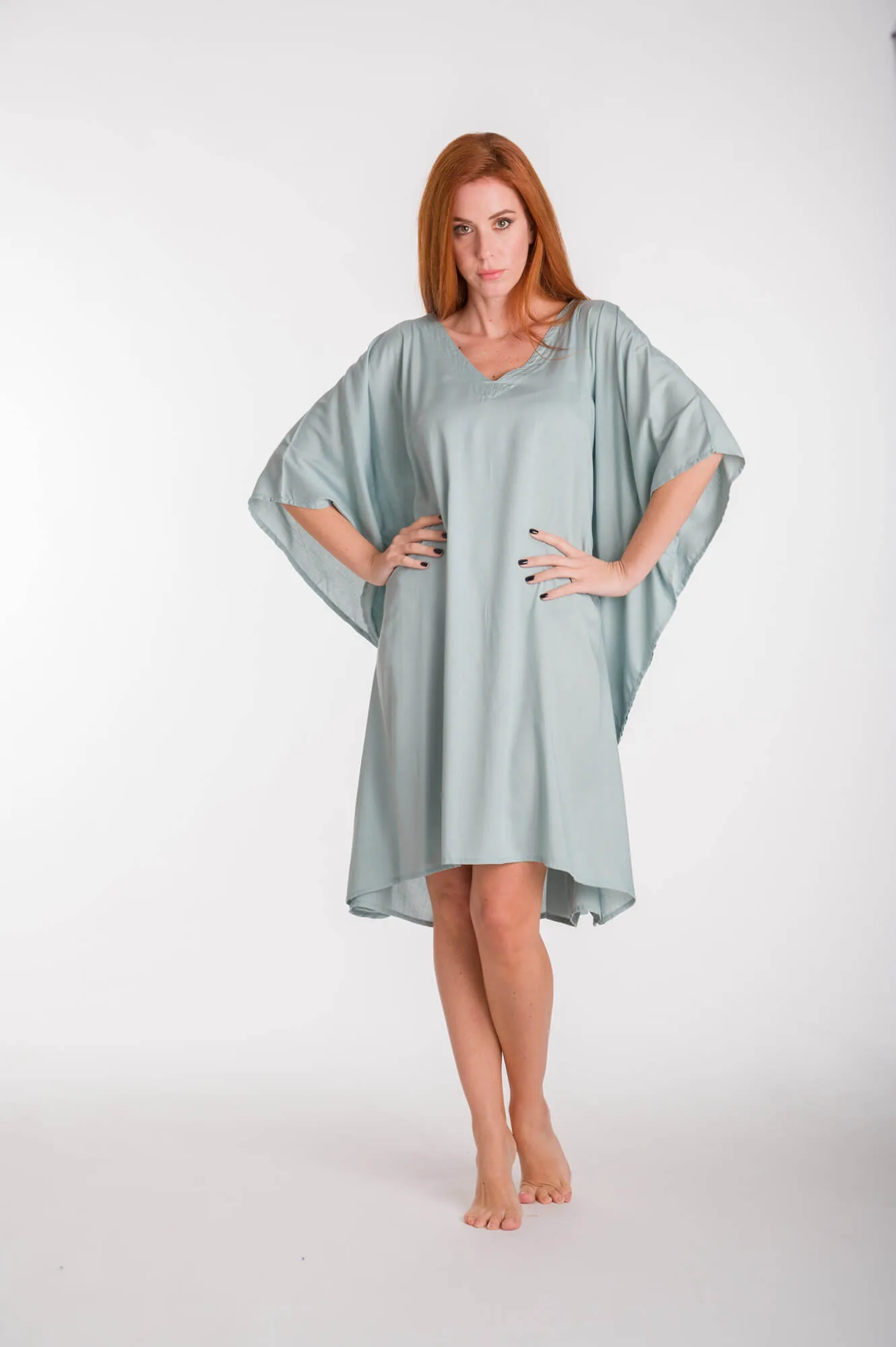 Καφτανι μονοχρωμο midi viscose - Γαλάζιο παρεό παραλίας από βισκόζ για καλοκαιρινές resort εμφανίσεις