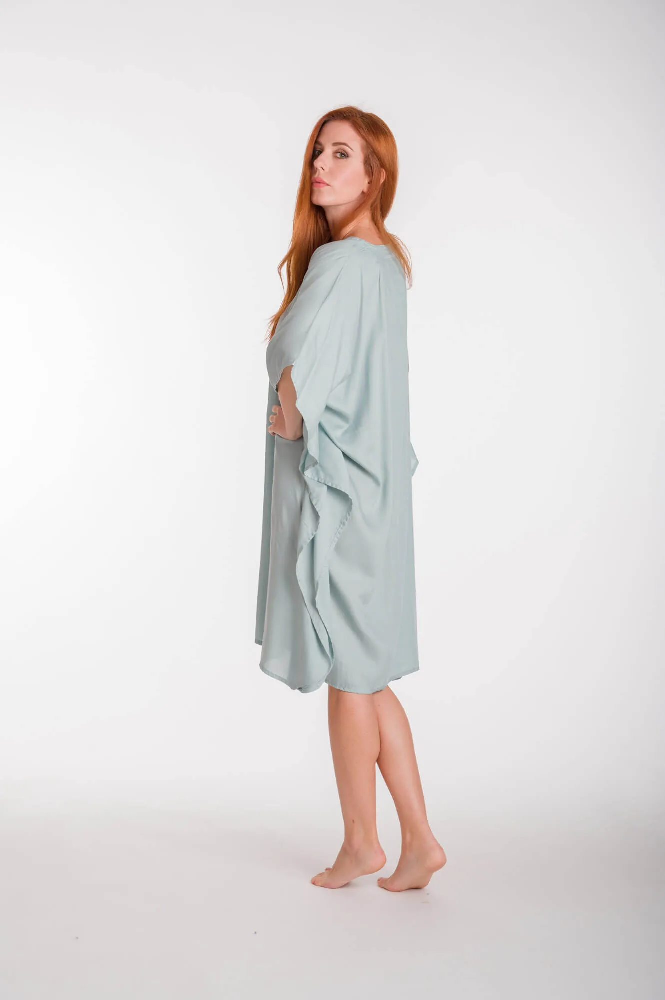 Καφτανι μονοχρωμο midi viscose - Γαλάζιο καφτάνι παραλίας από βισκόζ για καλοκαιρινές resort εμφανίσεις
