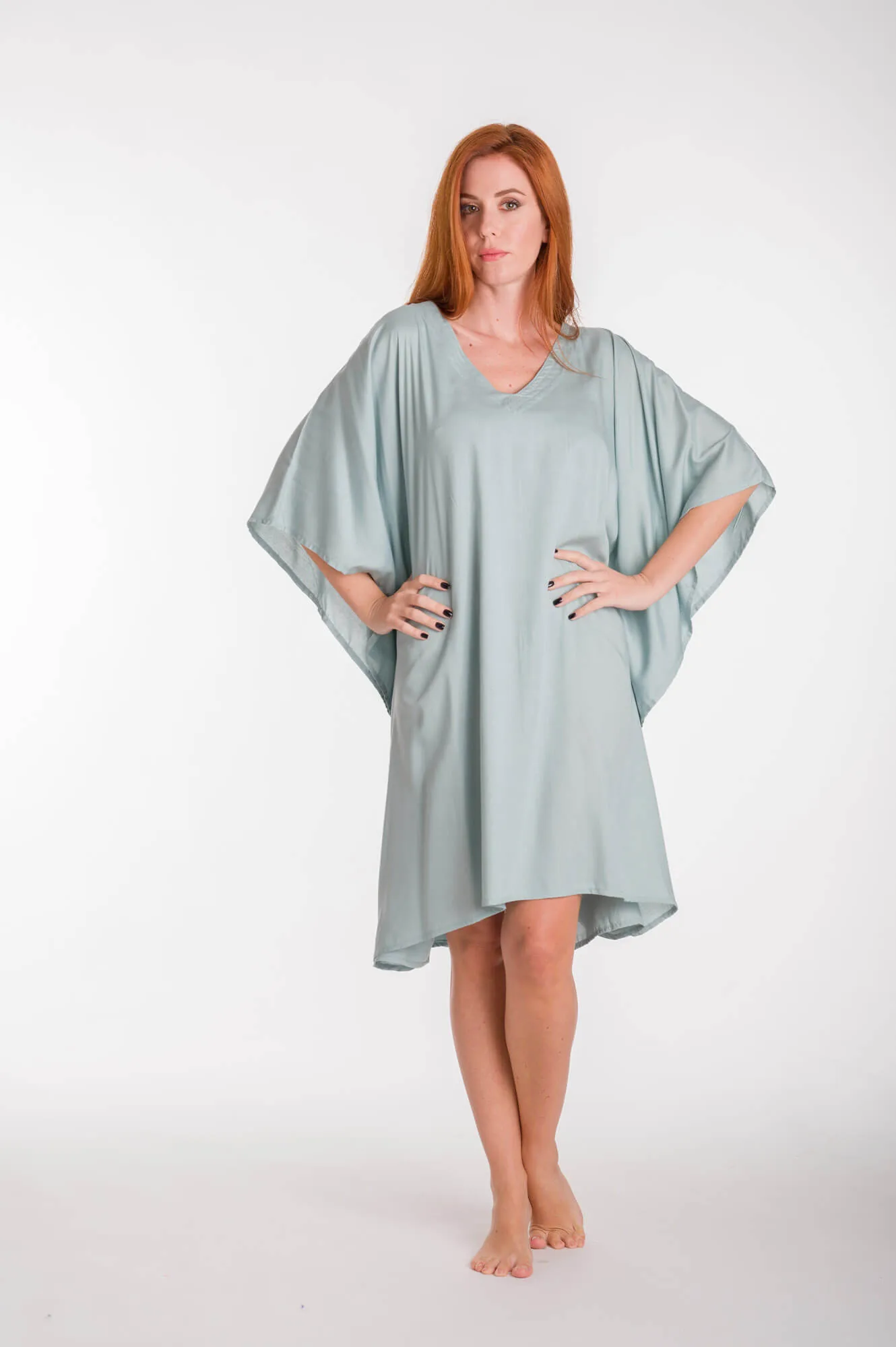 Καφτανι μονοχρωμο midi viscose - Γαλάζιο καφτάνι παραλίας από βισκόζ για καλοκαιρινές resort εμφανίσεις