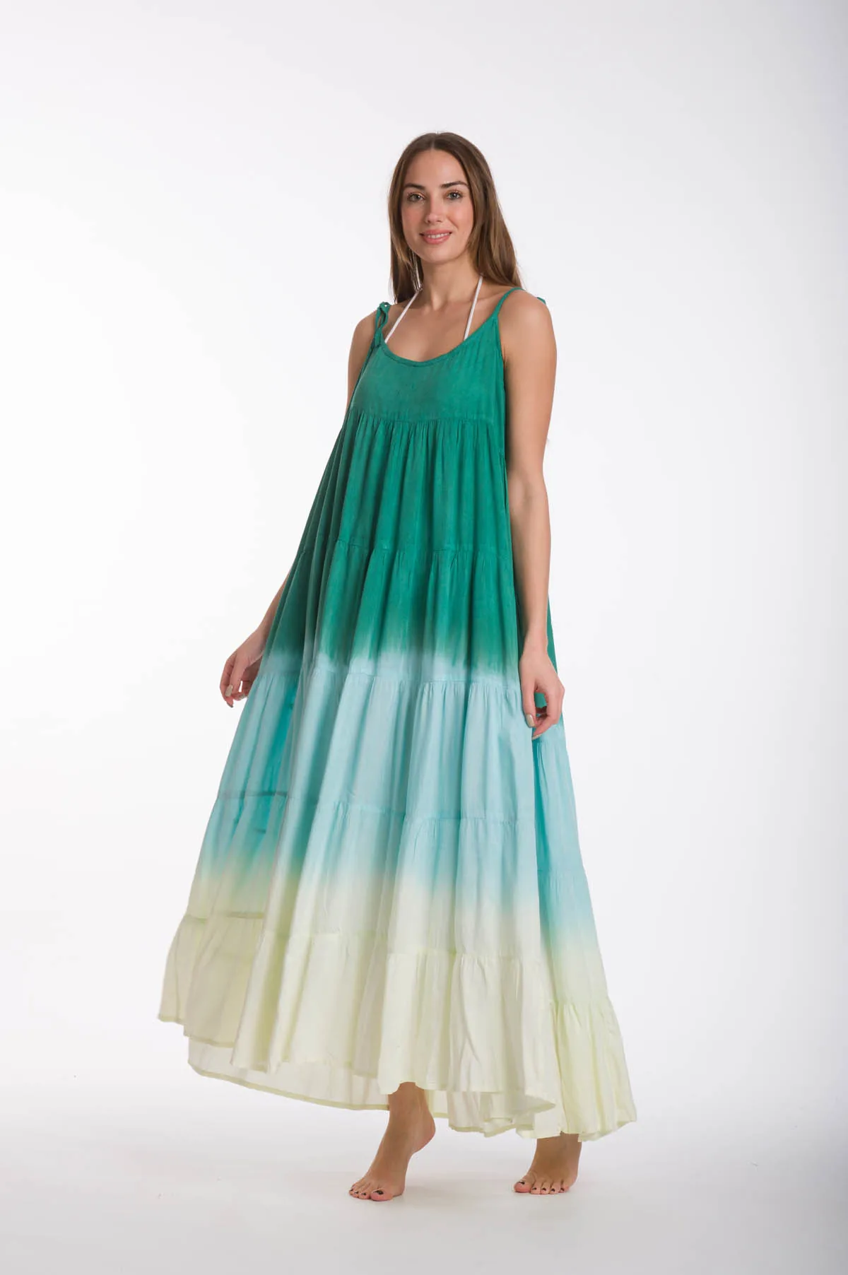 Φορεμα ραντακι tie dye ντεγκραντε viscose - Γαλάζιο;Κίτρινο;Πράσινο παρεό παραλίας για καλοκαιρινές resort εμφανίσεις
