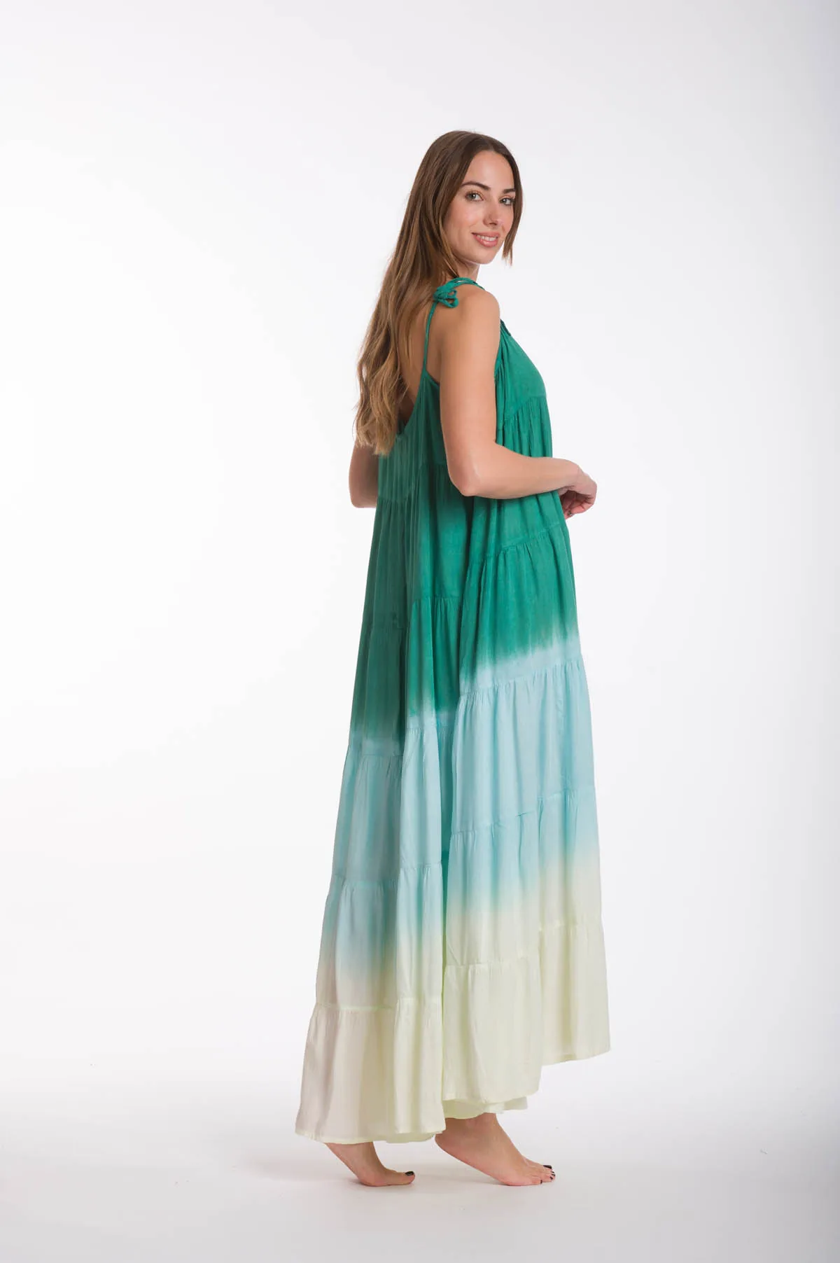 Φορεμα ραντακι tie dye ντεγκραντε viscose - Γαλάζιο;Κίτρινο;Πράσινο φόρεμα παραλίας για καλοκαιρινές resort εμφανίσεις