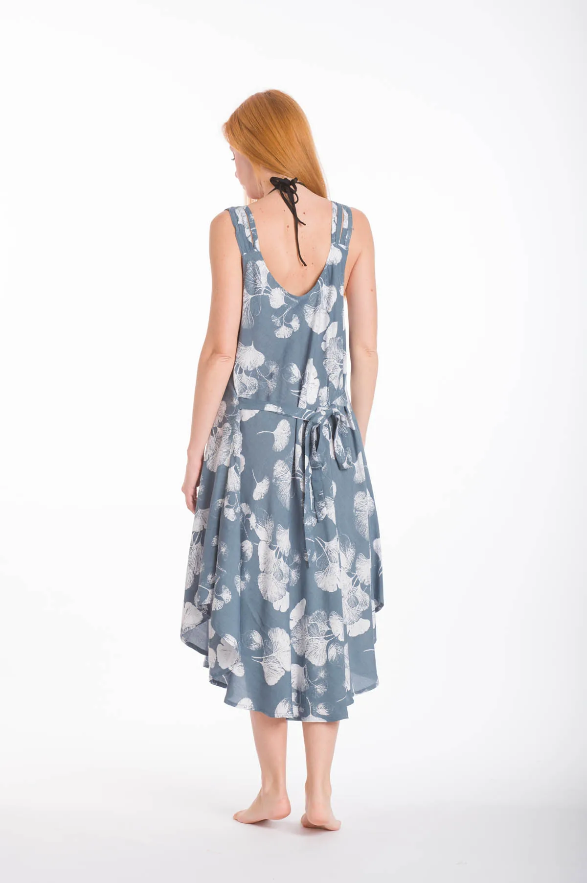 Φορεμα αμανικο oval viscose με δεσιμο στην μεση - Γκρί φόρεμα παραλίας για καλοκαιρινές resort εμφανίσεις