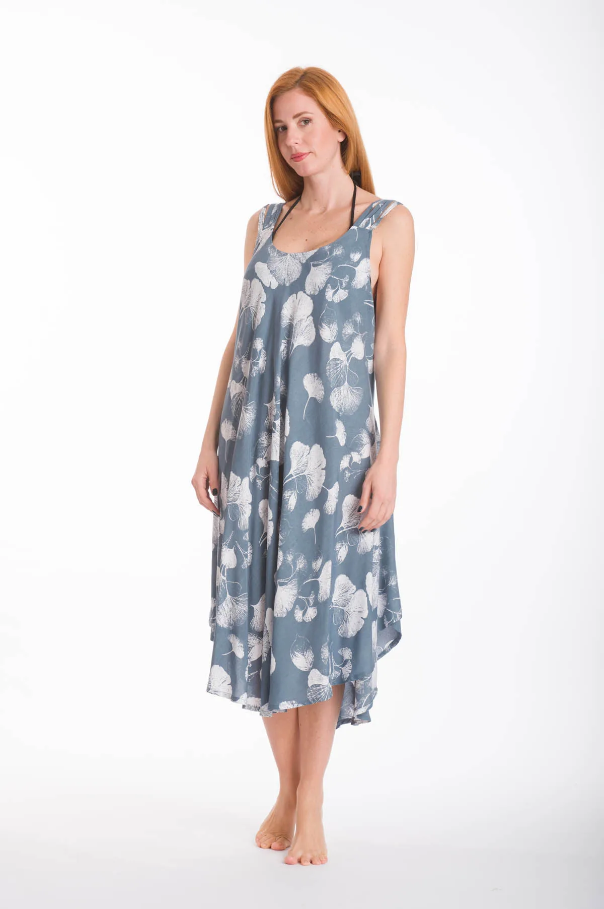Φορεμα αμανικο oval viscose με δεσιμο στην μεση - Γκρί φόρεμα παραλίας για καλοκαιρινές resort εμφανίσεις