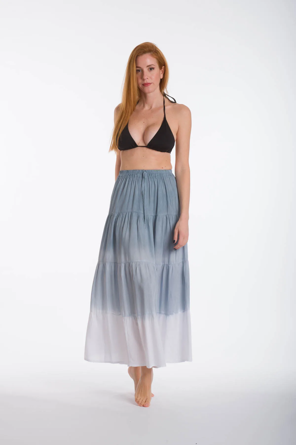 Φουστα tie dye βισκοζ ντεγκαρντε με γυρο λαστιχο - Γκρί resort wear προϊόν από βισκόζ για καλοκαιρινές resort εμφανίσεις