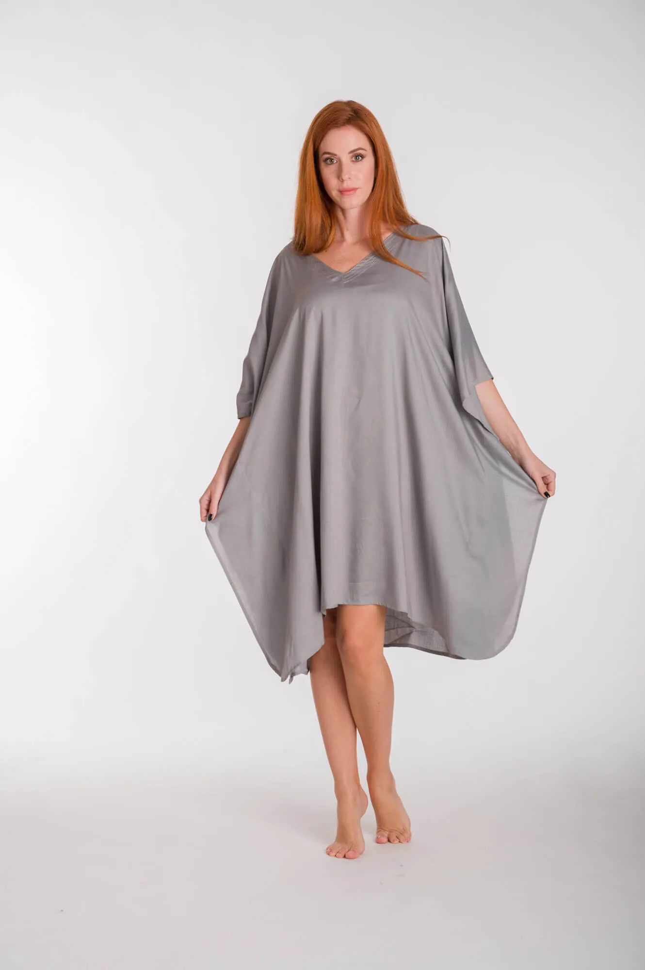 Καφτανι μονοχρωμο midi viscose - Γκρί παρεό παραλίας από βισκόζ για καλοκαιρινές resort εμφανίσεις