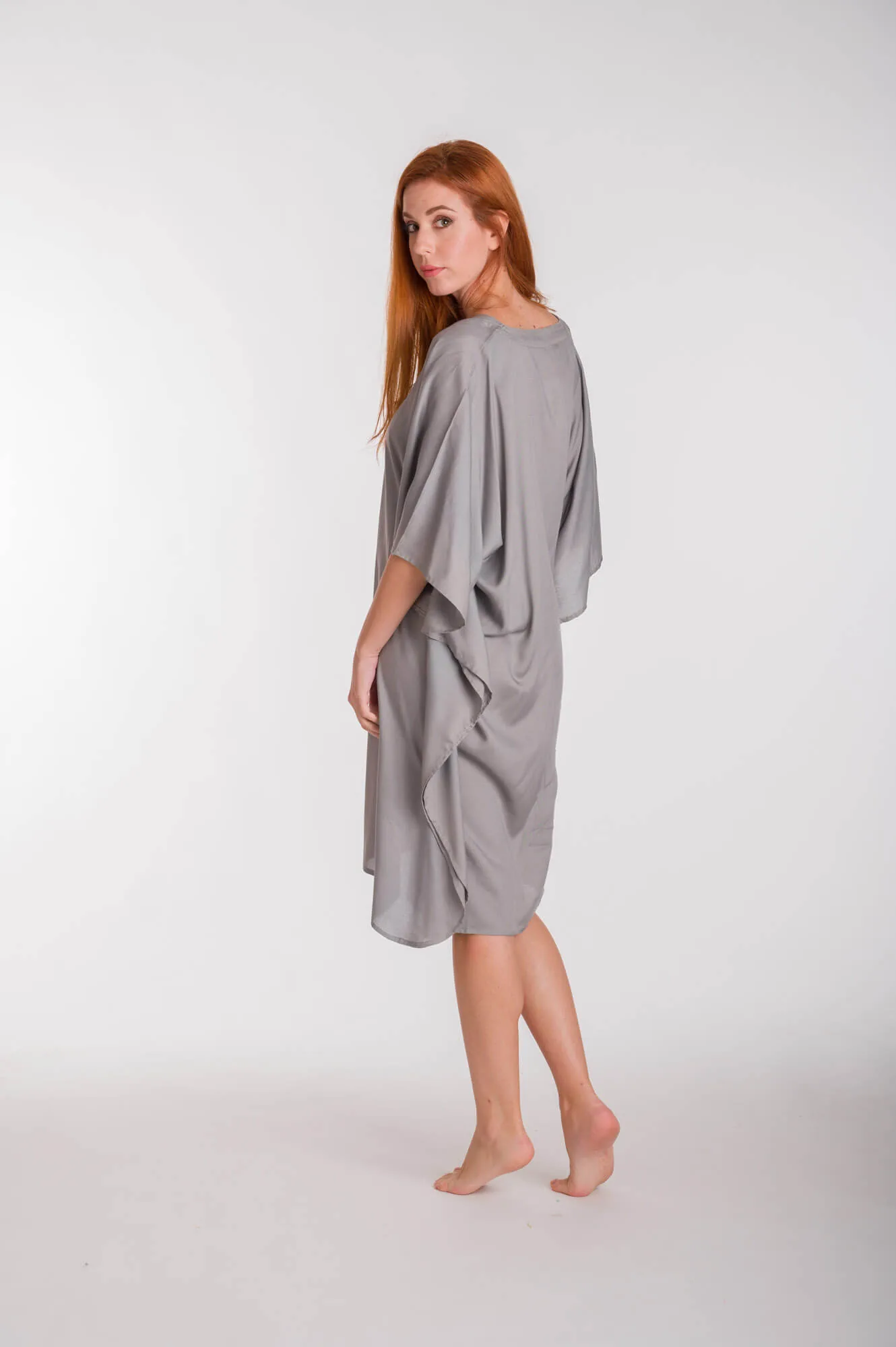 Καφτανι μονοχρωμο midi viscose - Γκρί καφτάνι παραλίας από βισκόζ για καλοκαιρινές resort εμφανίσεις