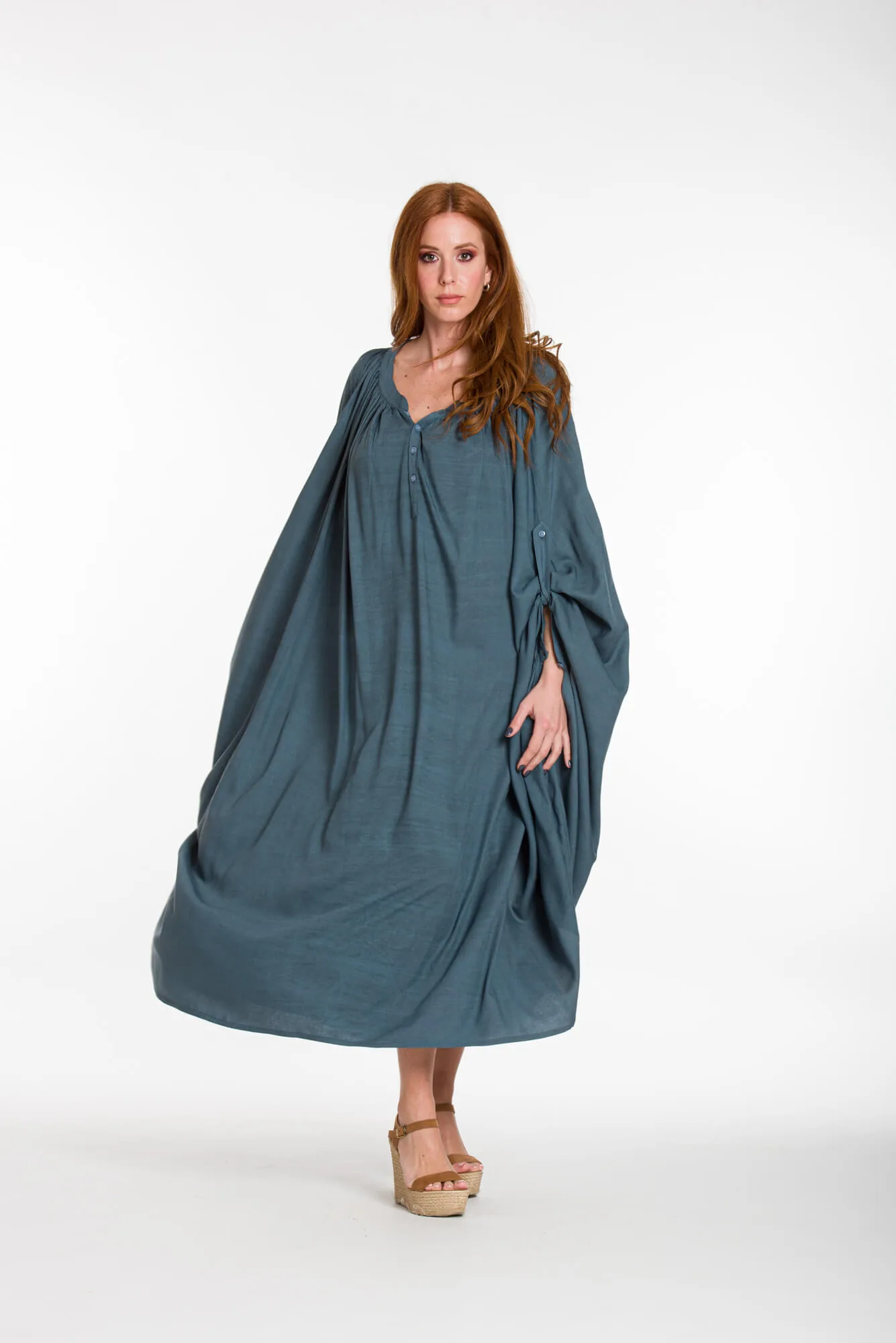 Καφτανι - πουκαμισοφορεμα oversize look με ρυθμιζομενα μανικια - Γκρί παρεό παραλίας από βισκόζ για καλοκαιρινές resort εμφανίσεις