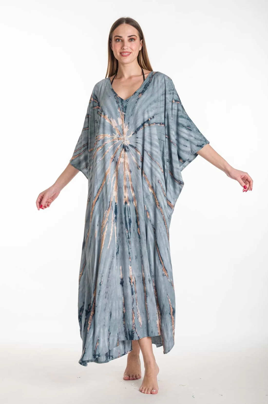 Καφτανι βισκοζ tie dye - Γκρί παρεό παραλίας από βισκόζ για καλοκαιρινές resort εμφανίσεις