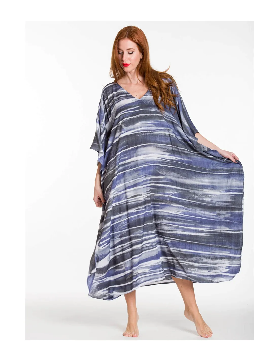 Γκρί καφτάνι βισκοζ tie dye - παρεό παραλίας από βισκόζ για καλοκαιρινές resort εμφανίσεις
