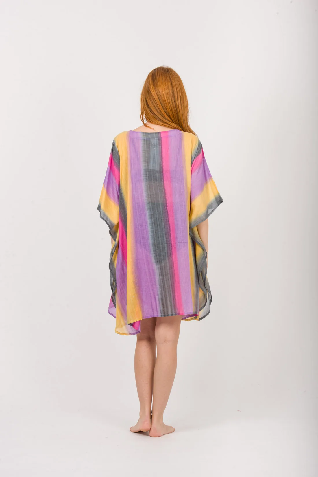 Ποντσο tie dye ριγε βαμβακερο - Γκρί;Κίτρινο;Λιλά πόντσο παραλίας από βαμβακερό για καλοκαιρινές resort εμφανίσεις