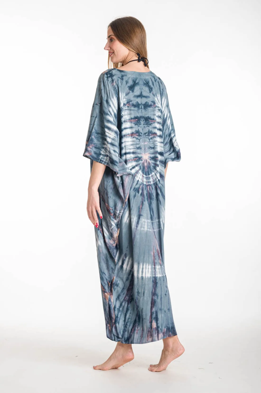 Καφτανι βισκοζ tie dye - Γκρί;Πράσινο καφτάνι παραλίας από βισκόζ για καλοκαιρινές resort εμφανίσεις