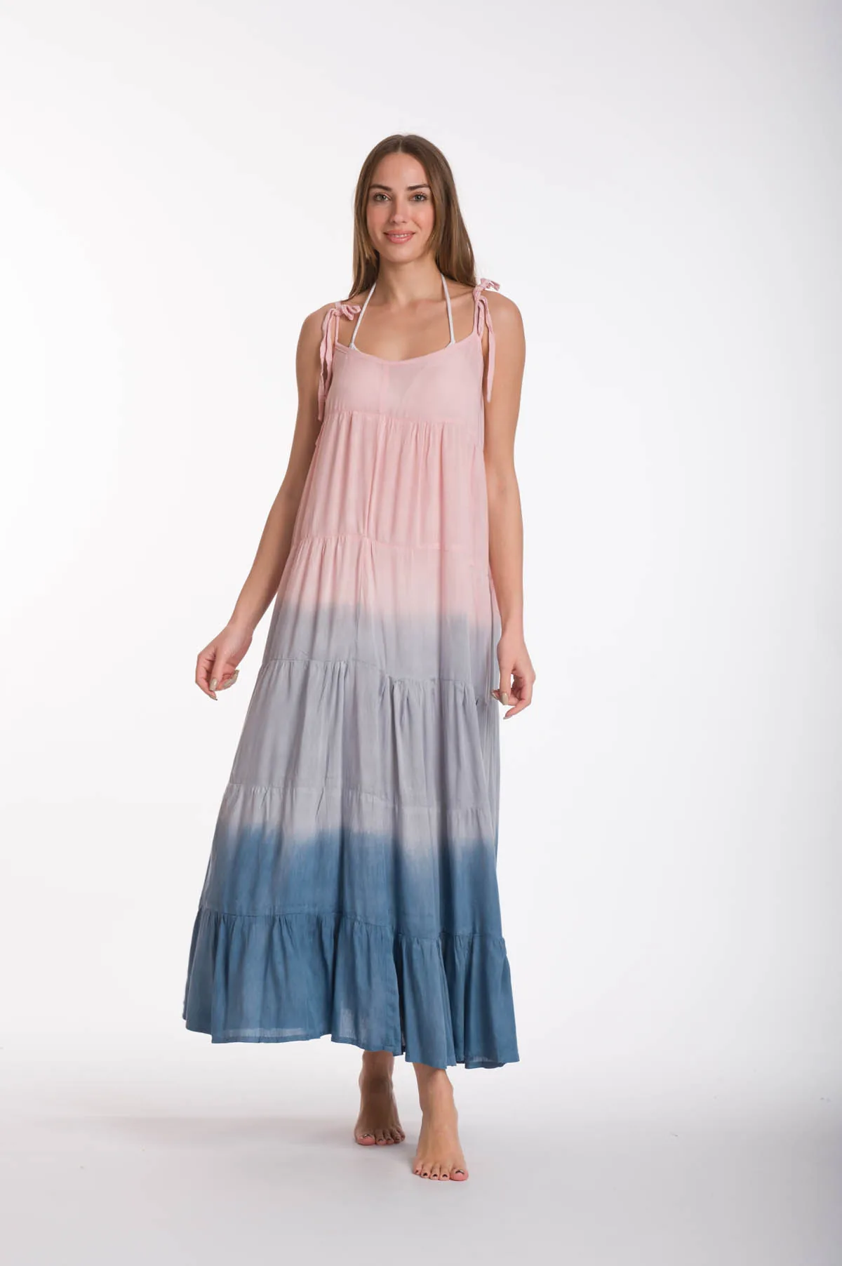Φορεμα ραντακι tie dye ντεγκραντε viscose - Γκρί;Ράφ;Σομόν παρεό παραλίας για καλοκαιρινές resort εμφανίσεις