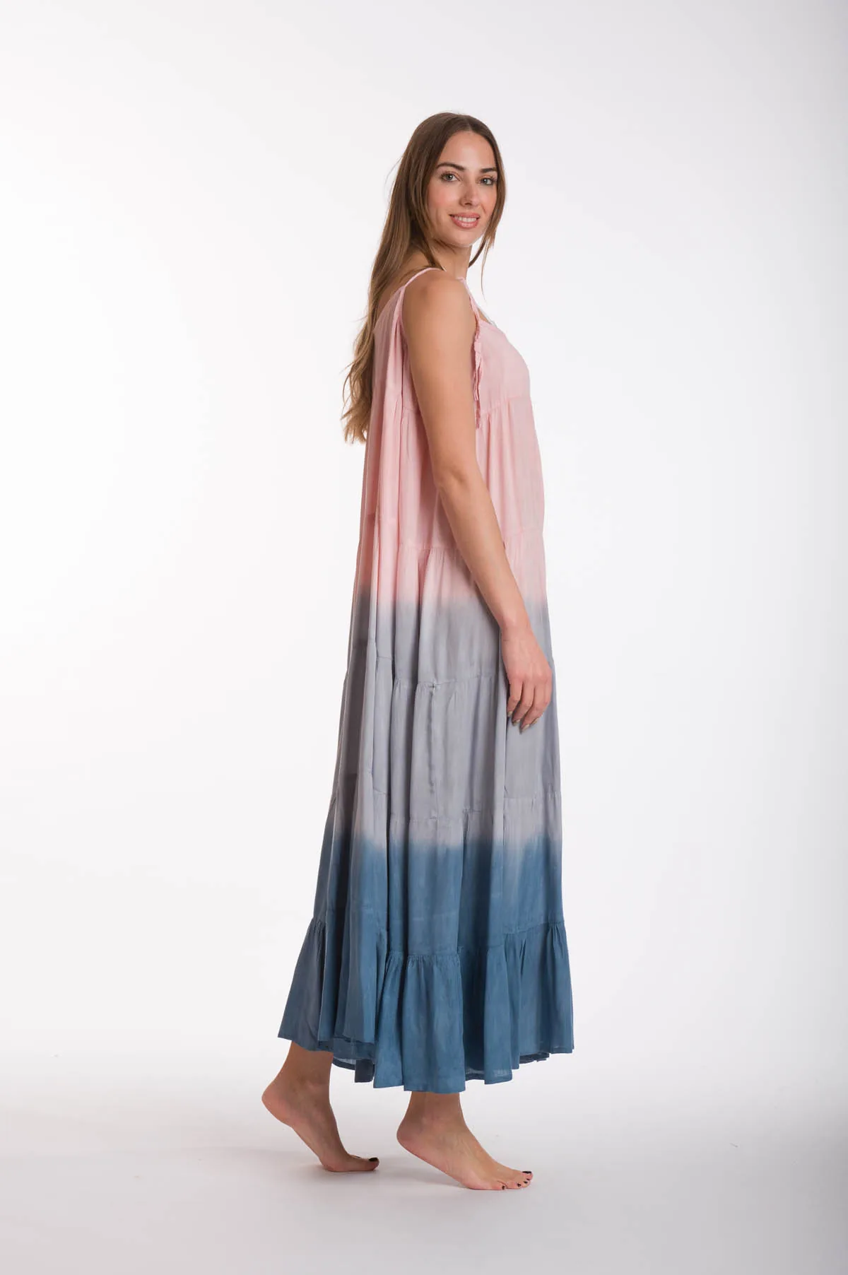 Φορεμα ραντακι tie dye ντεγκραντε viscose - Γκρί;Ράφ;Σομόν φόρεμα παραλίας για καλοκαιρινές resort εμφανίσεις