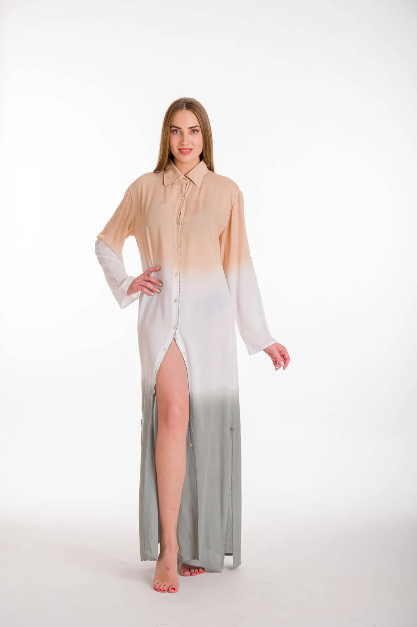 Πουκαμισα viscose- tunic - φορεμα - Γκρί;Σομόν resort wear προϊόν για καλοκαιρινές resort εμφανίσεις