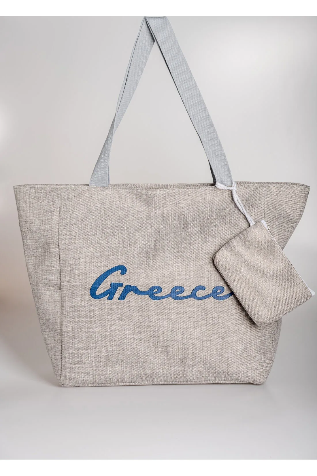 Τσαντα θαλασσης καραβοπανο με φερμουαρ και λογοτυπο greece. - Γκρί παρεό παραλίας για καλοκαιρινές resort εμφανίσεις