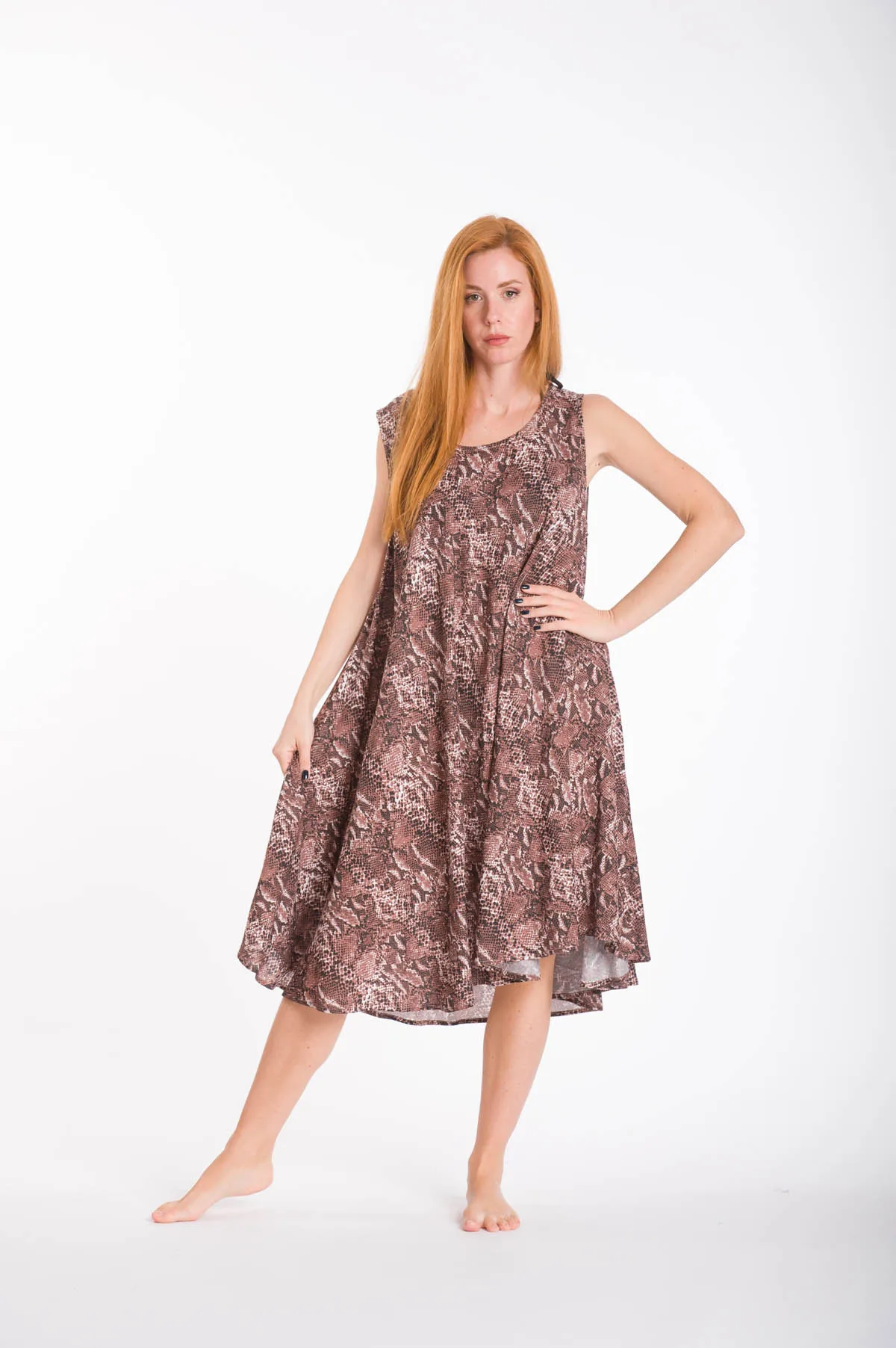Φορεμα oval viscose - Καφέ φόρεμα παραλίας για καλοκαιρινές resort εμφανίσεις