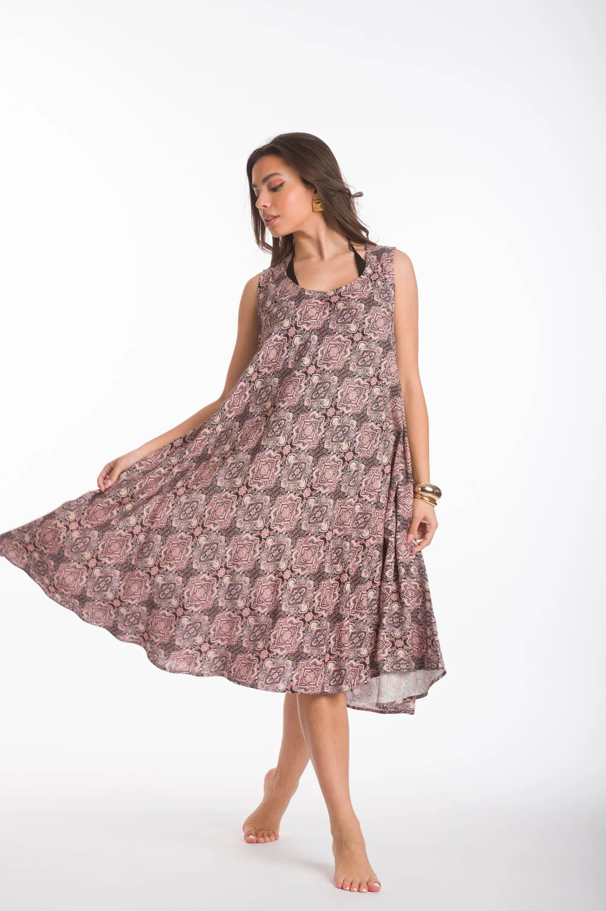 Φορεμα oval viscose - Καφέ φόρεμα παραλίας για καλοκαιρινές resort εμφανίσεις