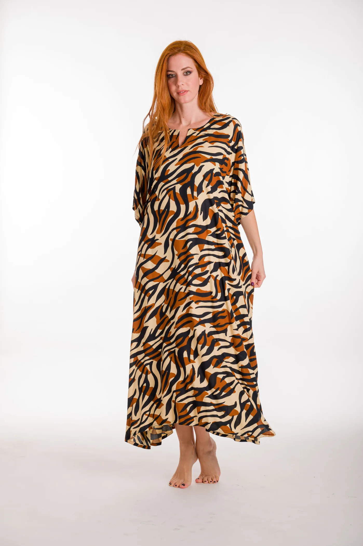 Καφτανι βισκοζ animal print - Καφέ παρεό παραλίας από βισκόζ για καλοκαιρινές resort εμφανίσεις