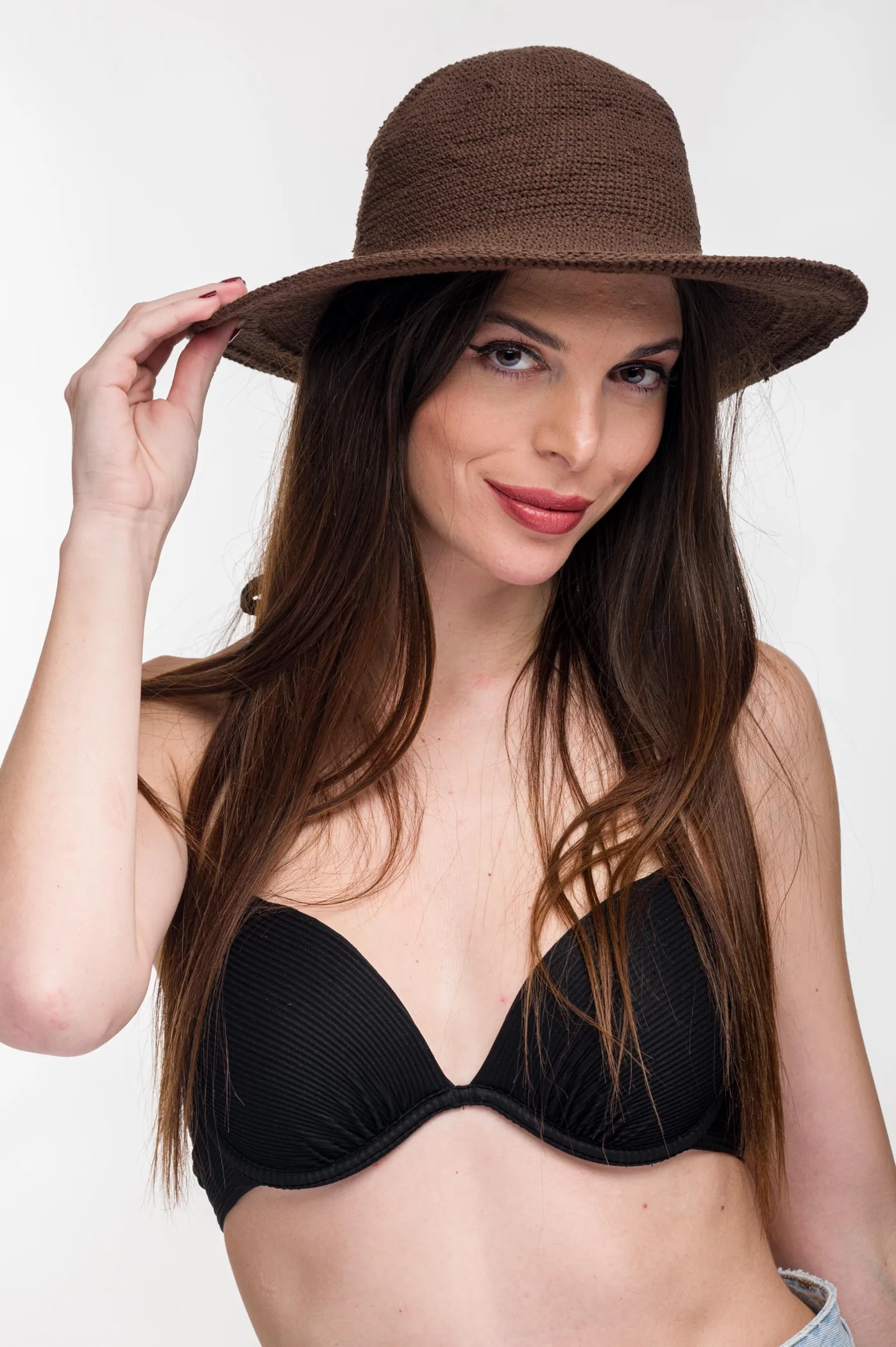 Καπελο γυναικειο πλεκτο - Καφέ resort wear προϊόν για καλοκαιρινές resort εμφανίσεις