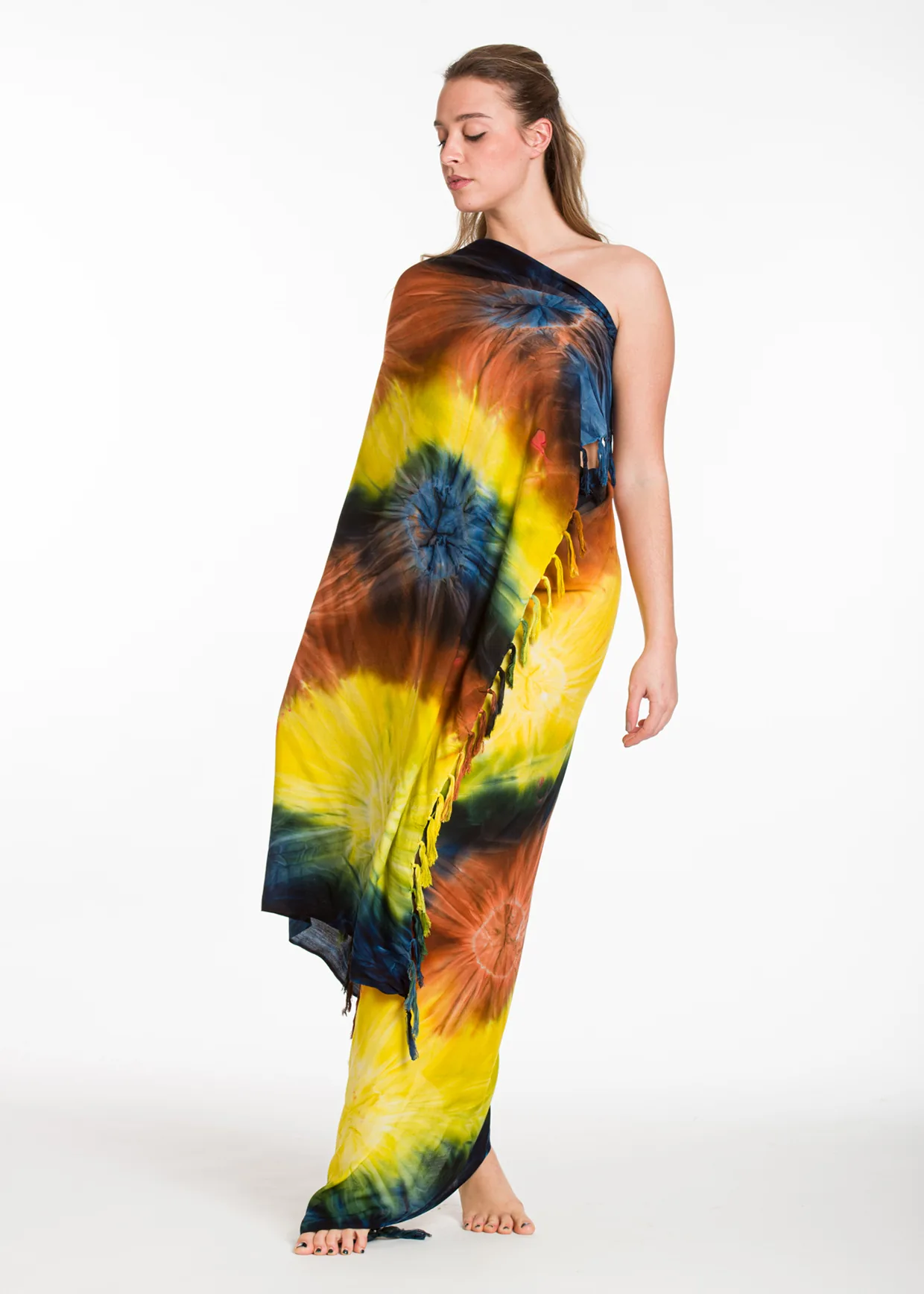 Παρεο βισκοζ tie dye εκρηξη με κροσσια - Καφέ;Κίτρινο;Blue Black παρεό παραλίας για καλοκαιρινές resort εμφανίσεις