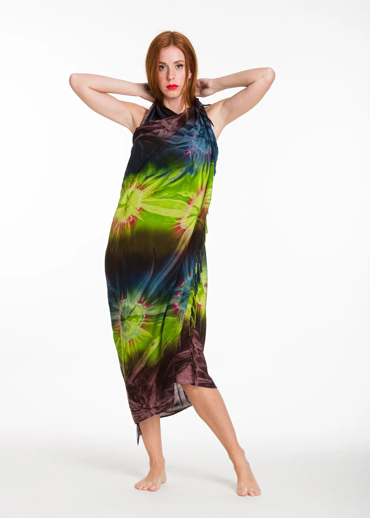 Παρεο βισκοζ tie dye εκρηξη με κροσσια - Καφέ;Μώβ;Πράσινο παρεό παραλίας για καλοκαιρινές resort εμφανίσεις