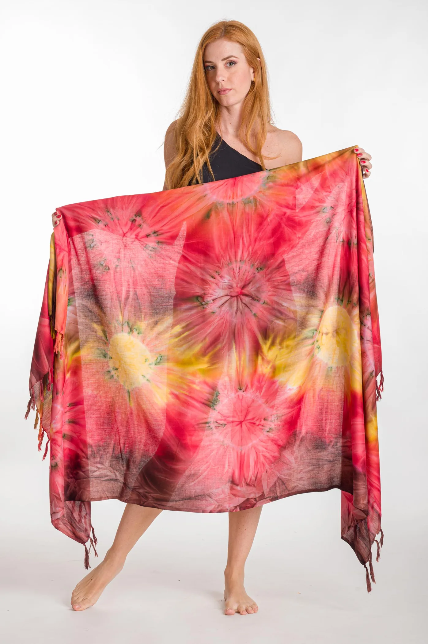 Παρεο βισκοζ tie dye εκρηξη με κροσσια - Καφέ;Πορτοκαλί παρεό παραλίας για καλοκαιρινές resort εμφανίσεις
