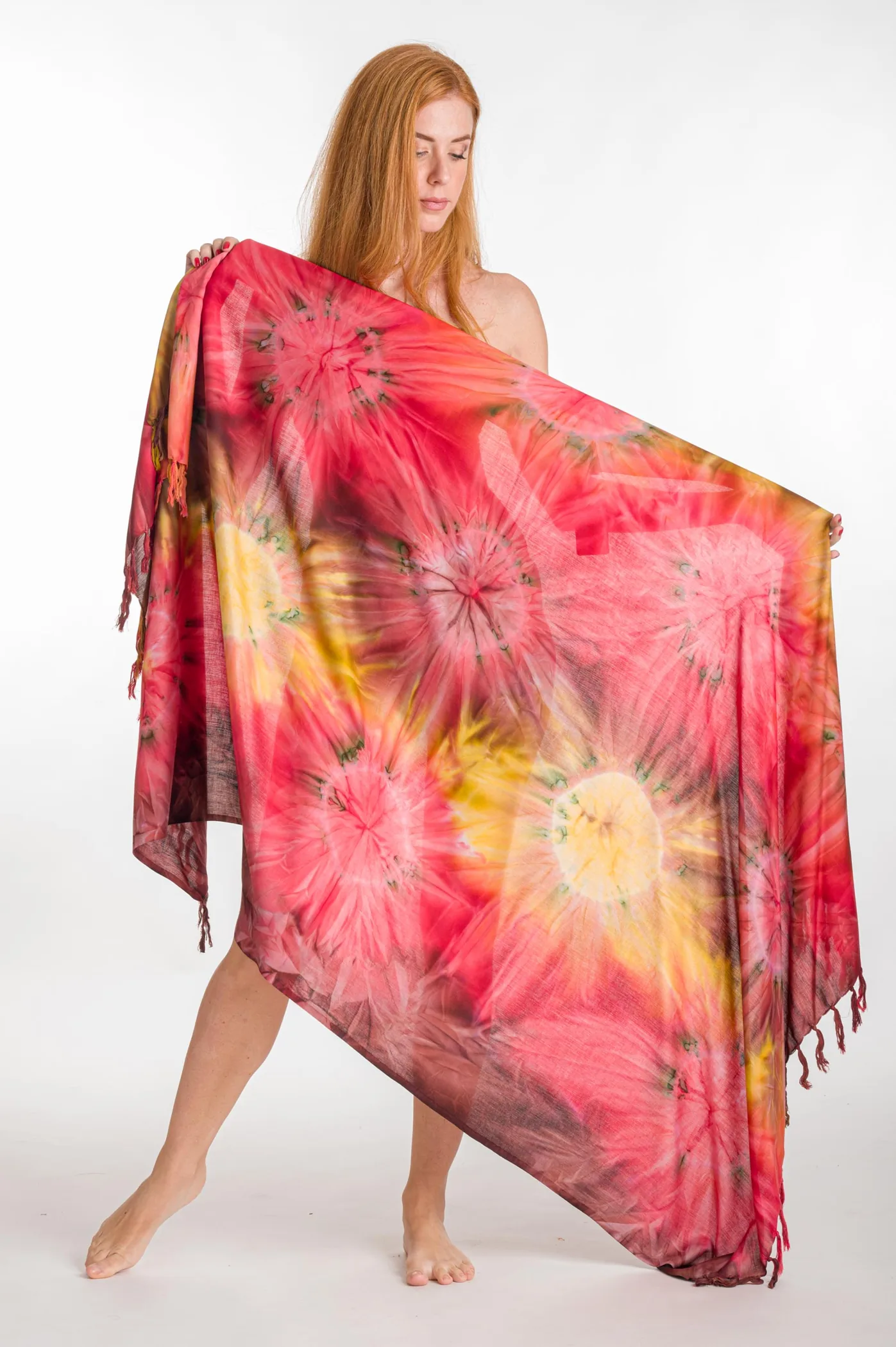 Παρεο βισκοζ tie dye εκρηξη με κροσσια - Καφέ;Πορτοκαλί παρεό παραλίας για καλοκαιρινές resort εμφανίσεις