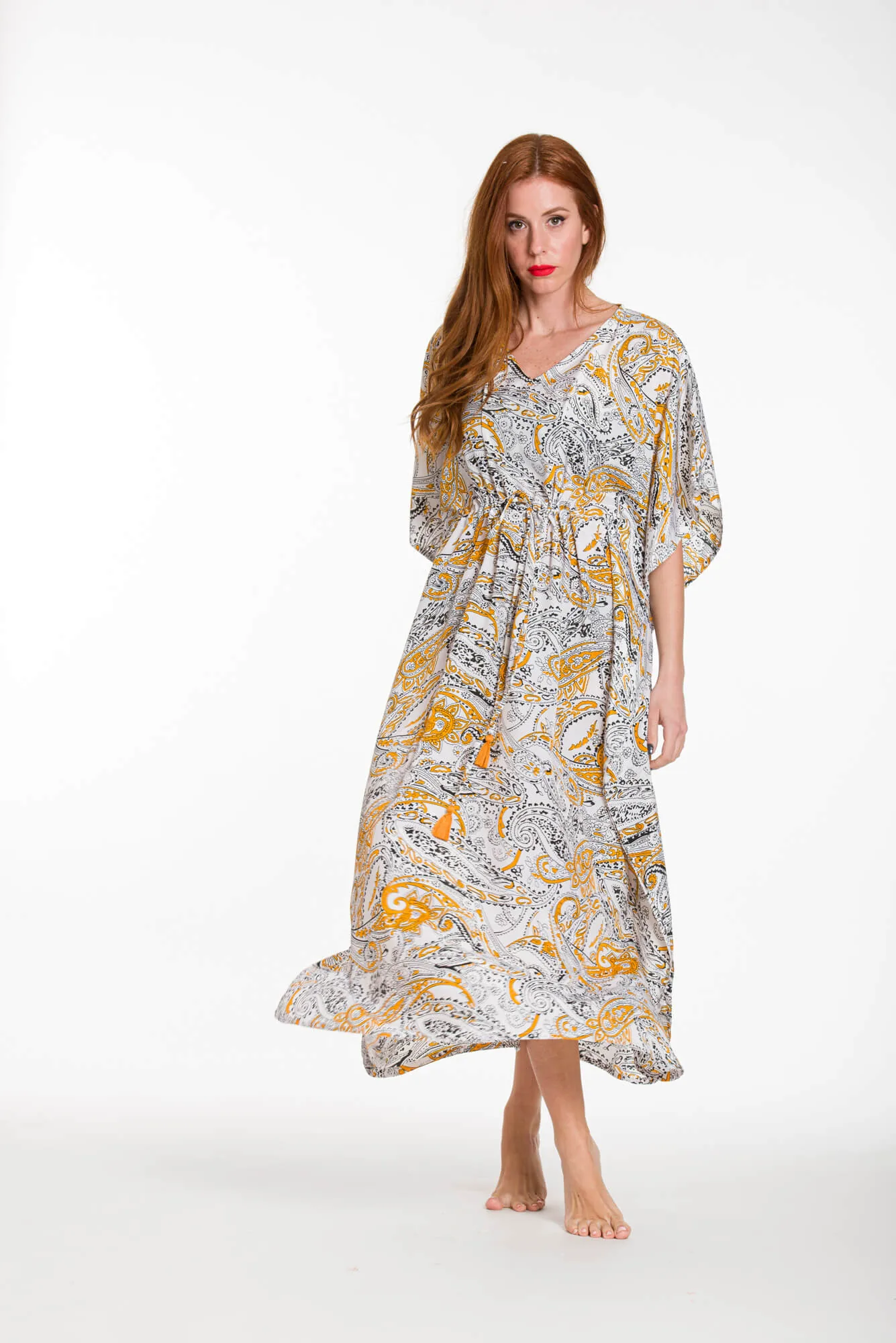 Καφτανι art. silk με adjuster - Κίτρινο;Άσπρο παρεό παραλίας για καλοκαιρινές resort εμφανίσεις