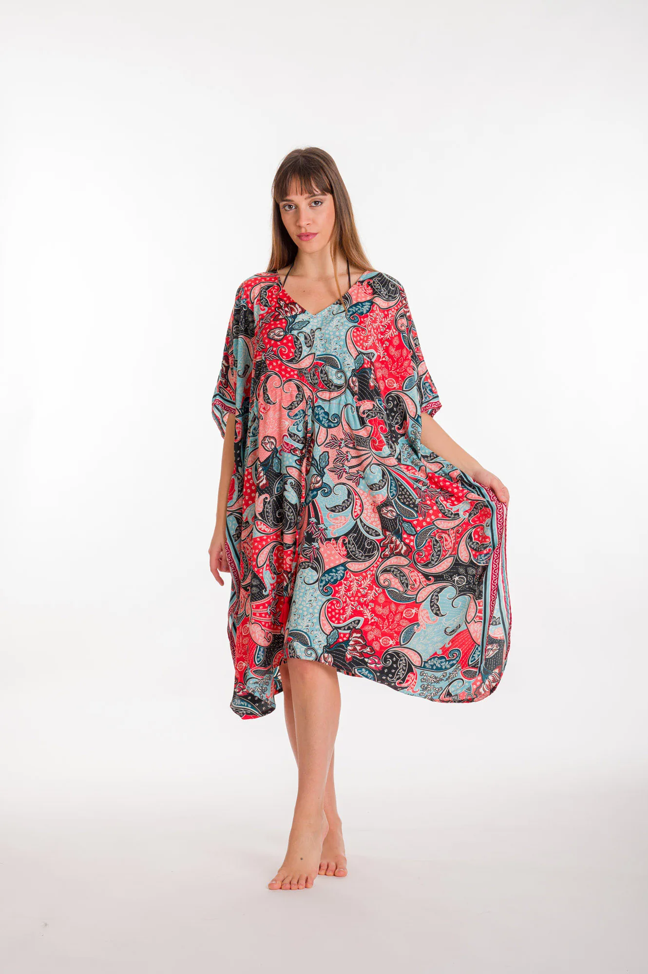 Καφτανι art. silk με adjuster - Κόκκινο παρεό παραλίας για καλοκαιρινές resort εμφανίσεις