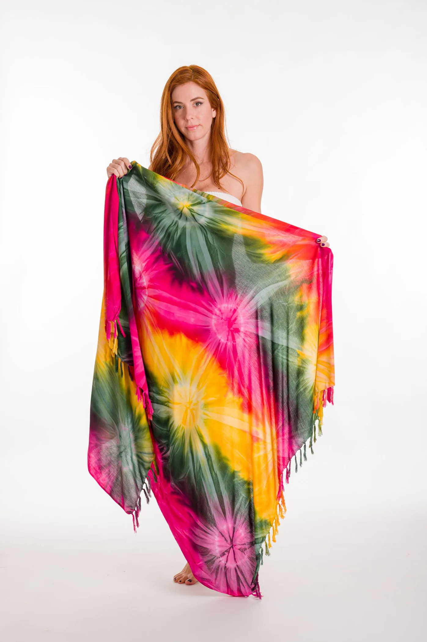 Παρεο βισκοζ tie dye εκρηξη με κροσσια - Κόκκινο;Πράσινο;Κίτρινο παρεό παραλίας για καλοκαιρινές resort εμφανίσεις
