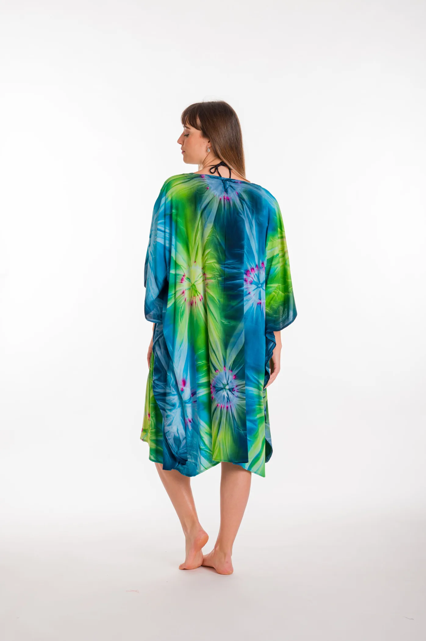 Καφτανι midi βισκοζ tie dye εκρηξη - Λαχανί καφτάνι παραλίας από βισκόζ για καλοκαιρινές resort εμφανίσεις