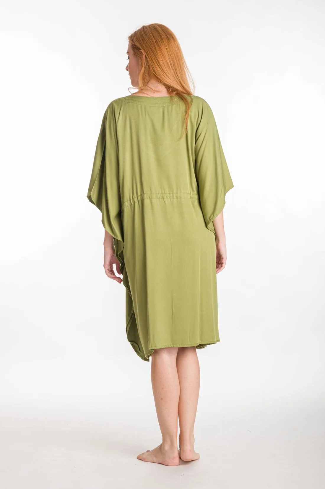 Λαδί καφτάνι midi μονοχρωμο viscose με adjuster - παρεό παραλίας από βισκόζ για καλοκαιρινές resort εμφανίσεις